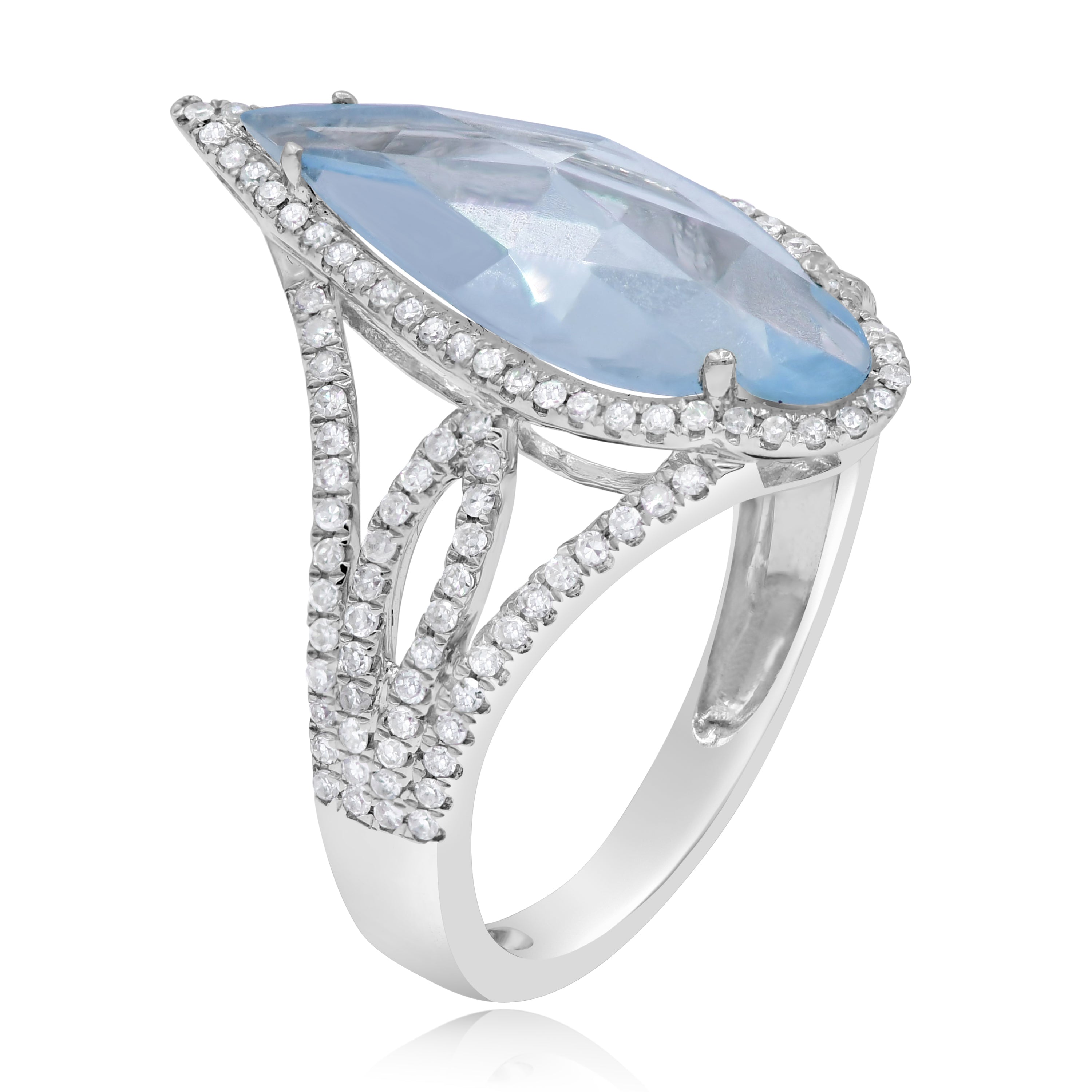 3.16 ct. Topaz & 0.45 ct. Diamond 14K White Gold Teardrop Twisted Split Shank Ring