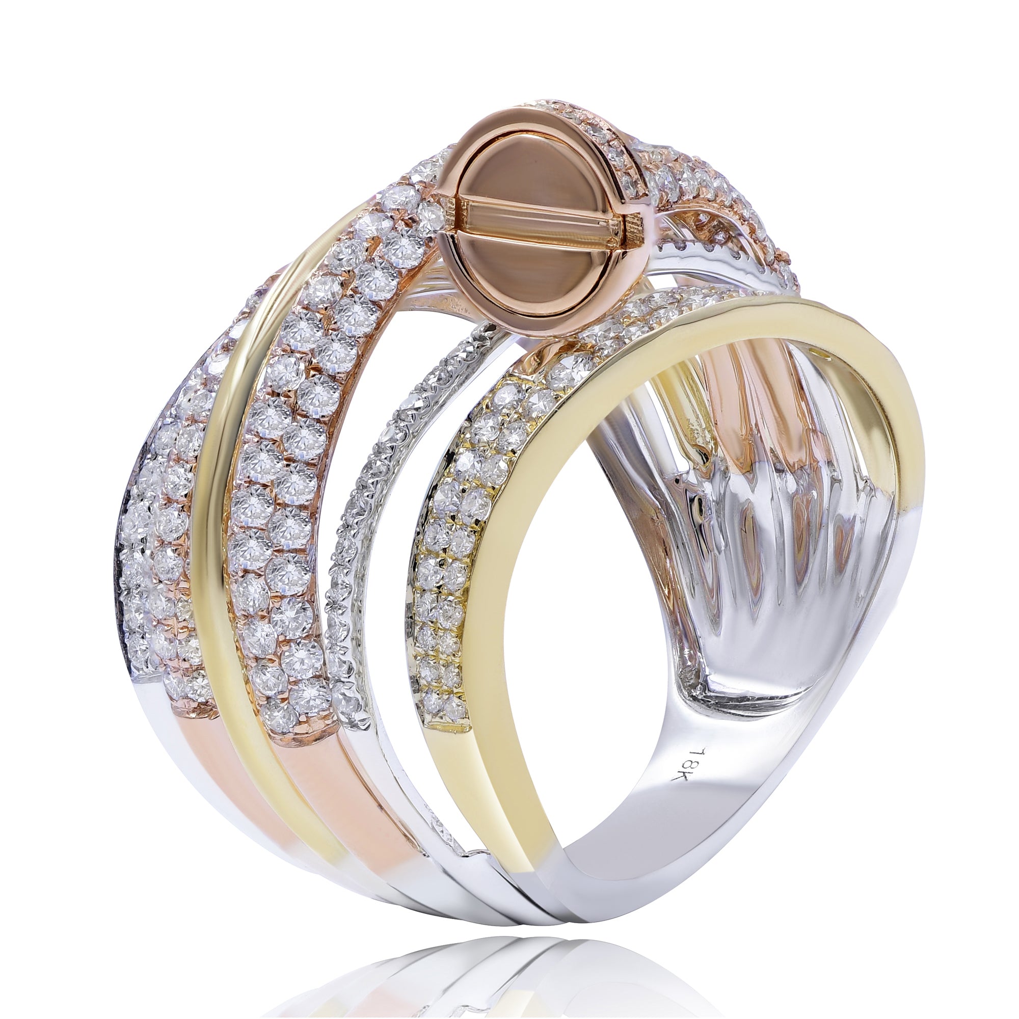 1.97 ct. Diamon 14K Three Tone Gold Pavé Multi-Row Ring