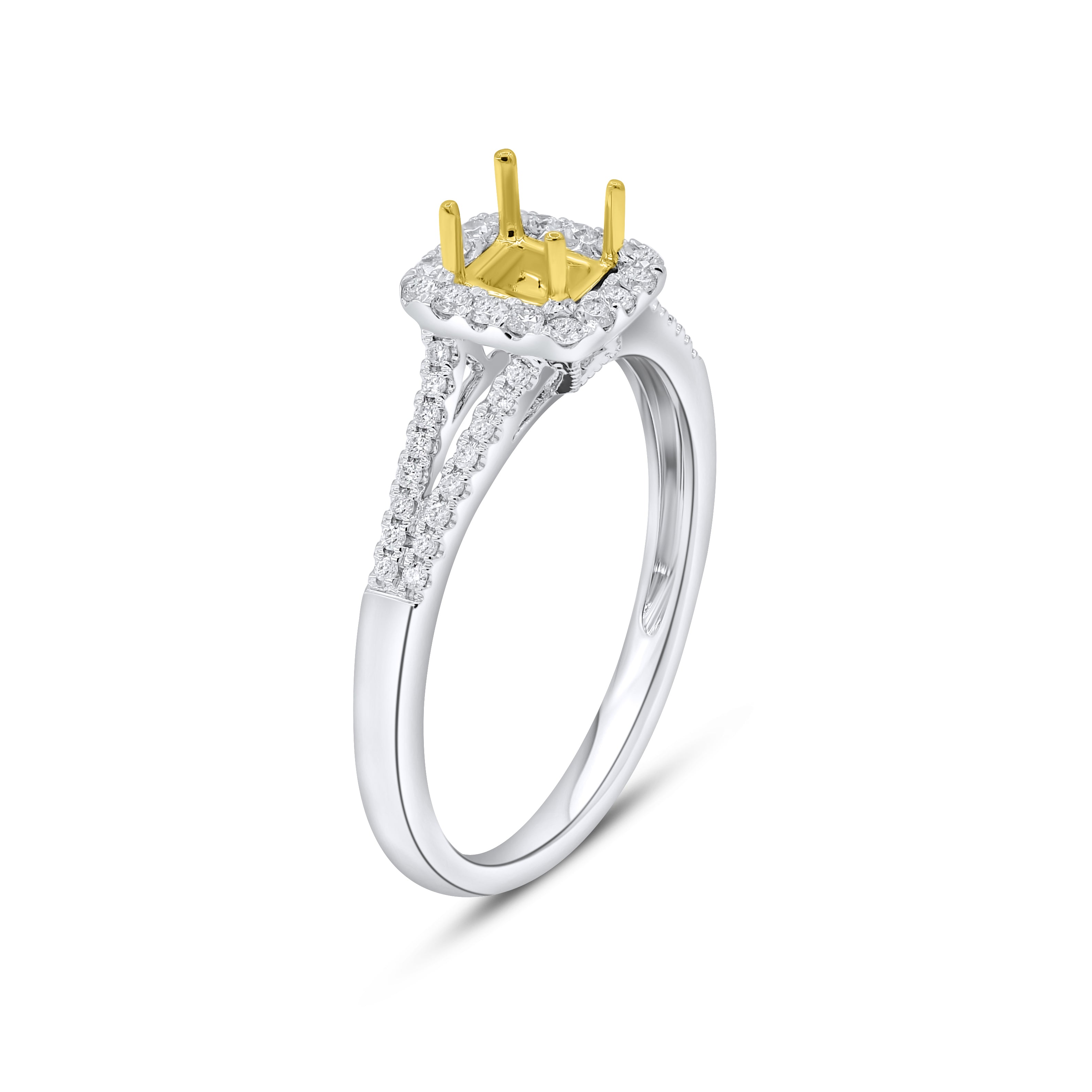 0.25 ct. Diamond 14K Two Tone Gold Split Shank Halo Ring Mounting