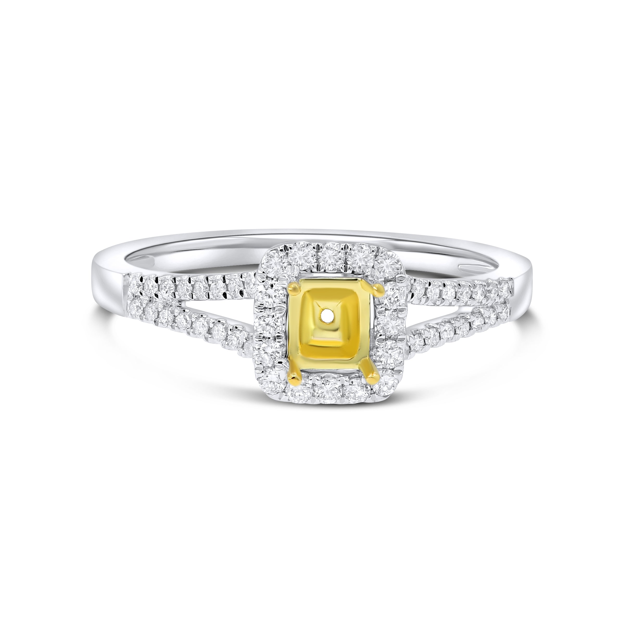 0.25 ct. Diamond 14K Two Tone Gold Split Shank Halo Ring Mounting
