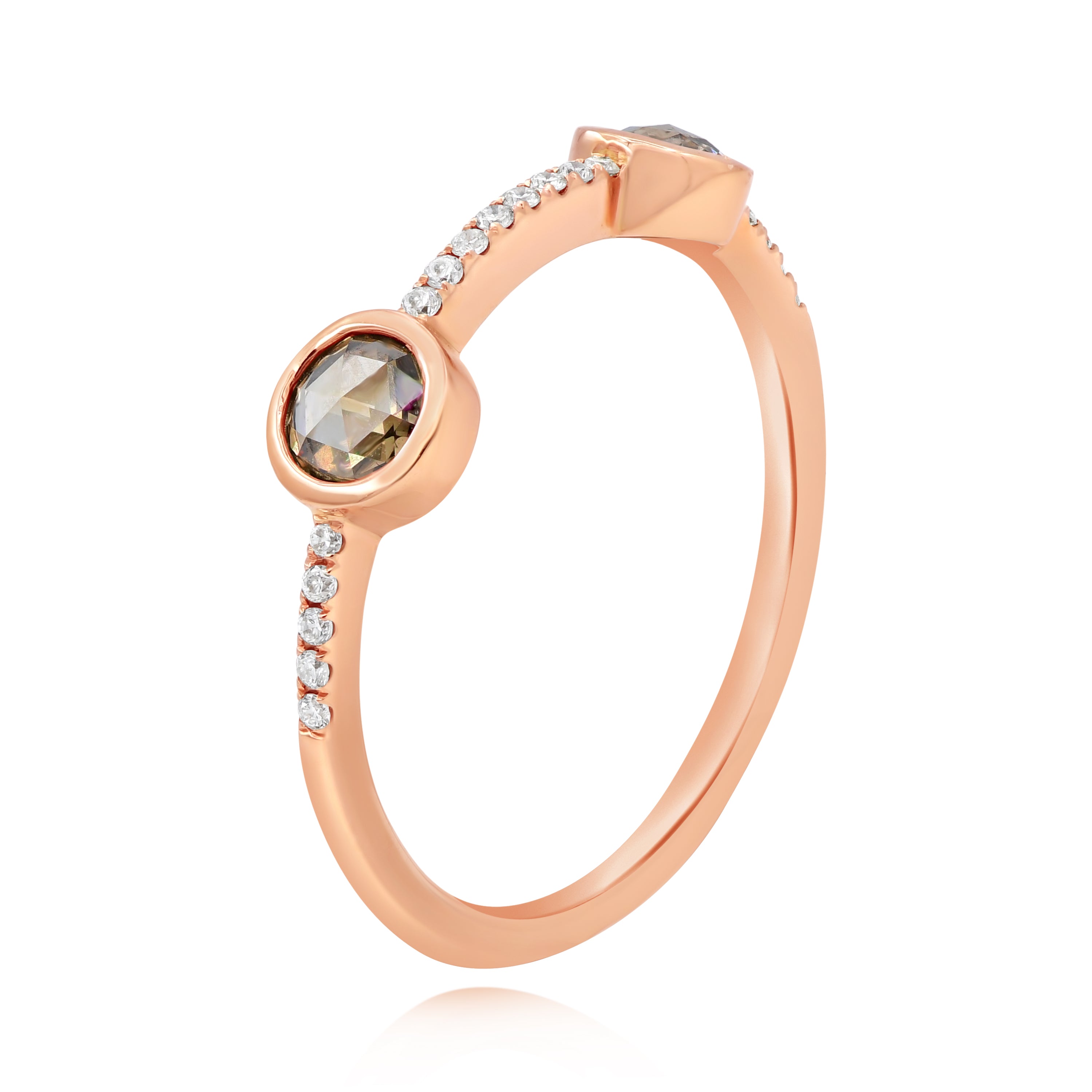 0.38 ct. Brown & White Diamond 18K Rose Gold Stone Station Ring