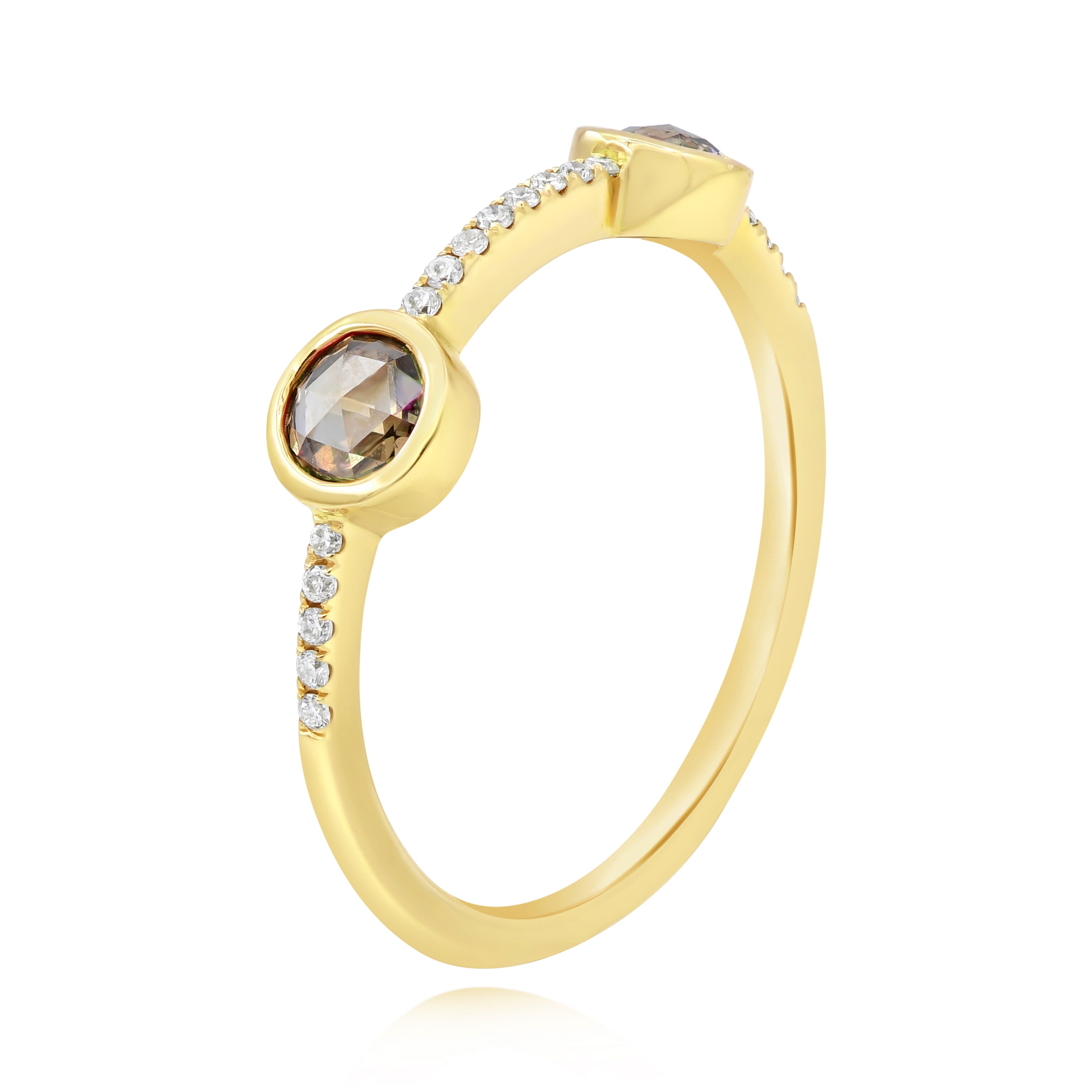 0.4 ct. Brown & White Diamond 18K Yellow Gold Stone Station Ring