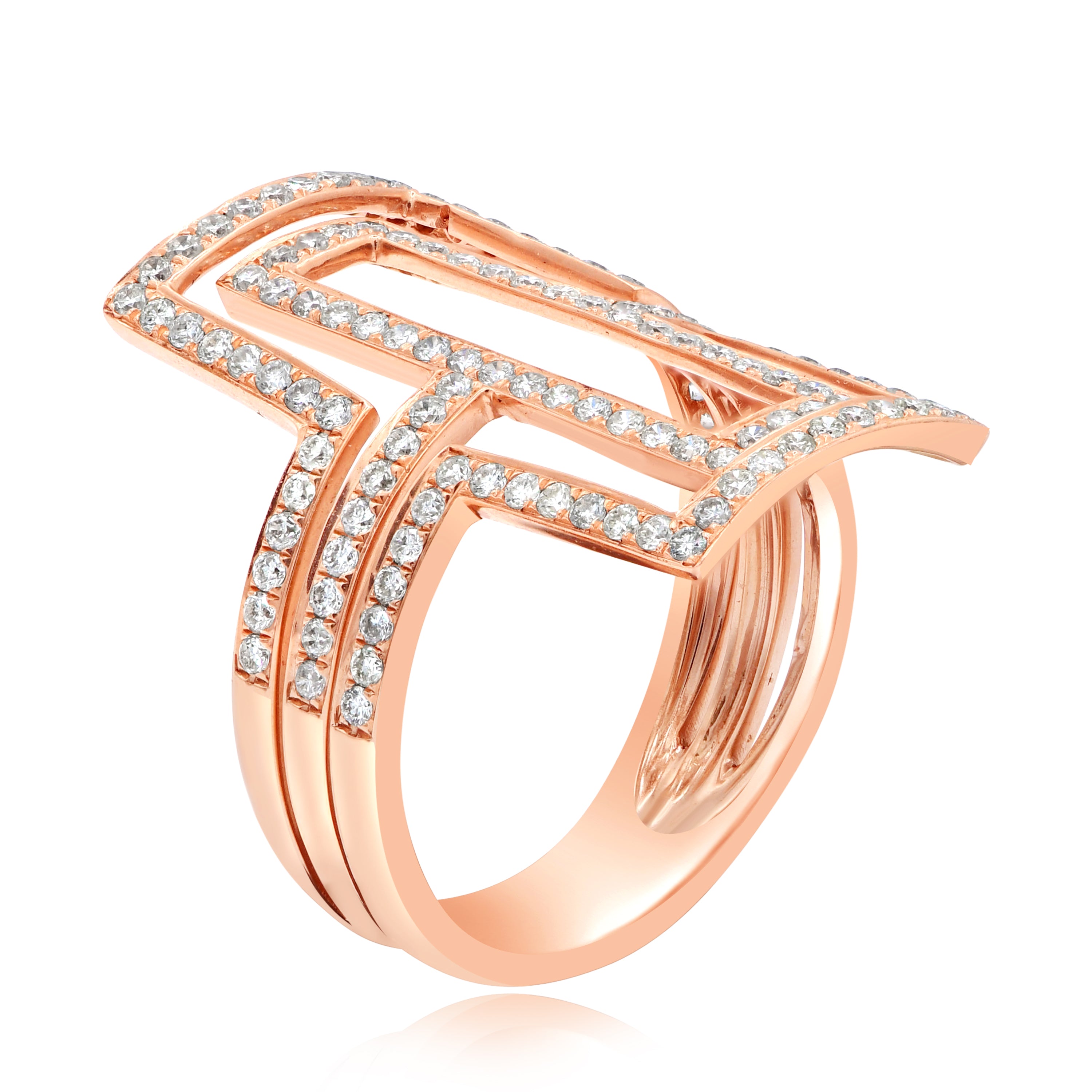 0.85 ct. Diamond 14K Rose Gold Double Rectangle Geometric Ring