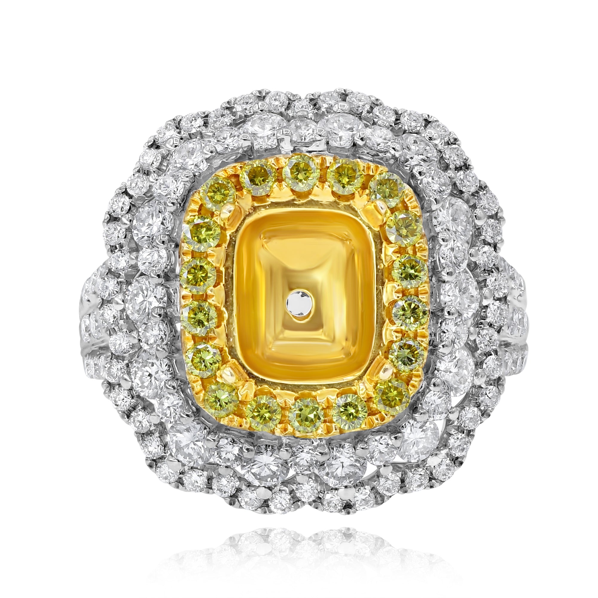 1.86 ct. Yellow & White Diamond 18K Two Tone Gold Statement Ring Mounting