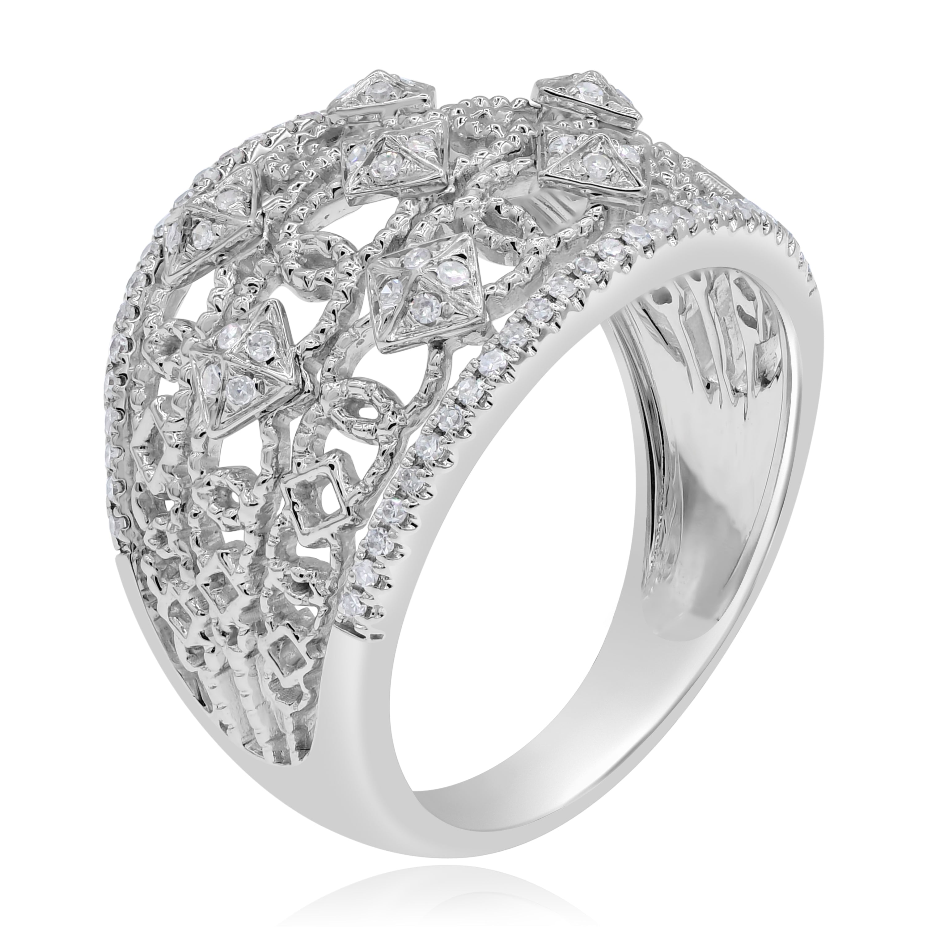 0.25 ct. Diamond 14K White Gold Openwork Wide Statement Ring