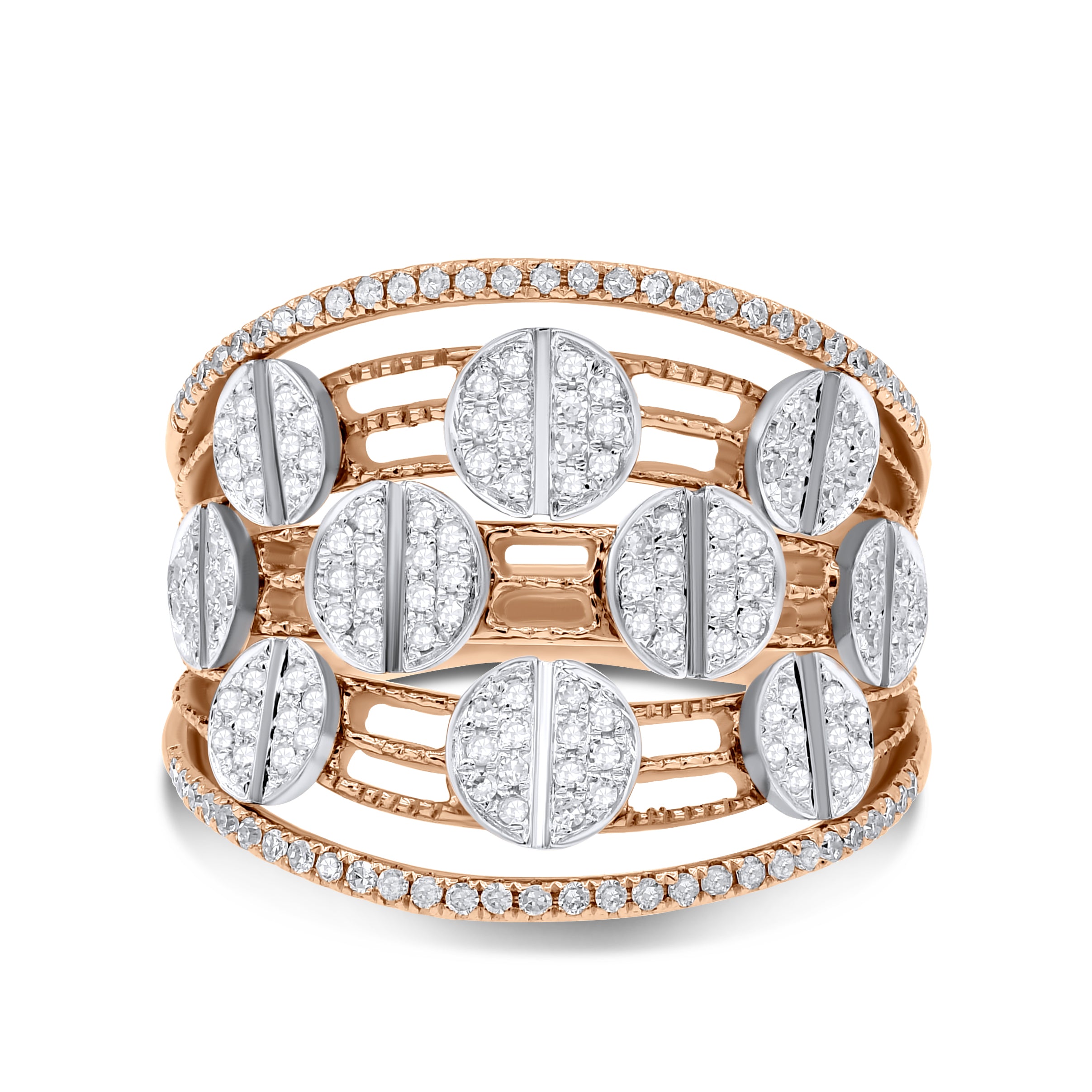 0.51 ct. Diamond 14K Two Tone Gold Multi-Row Pave Scatter Ring