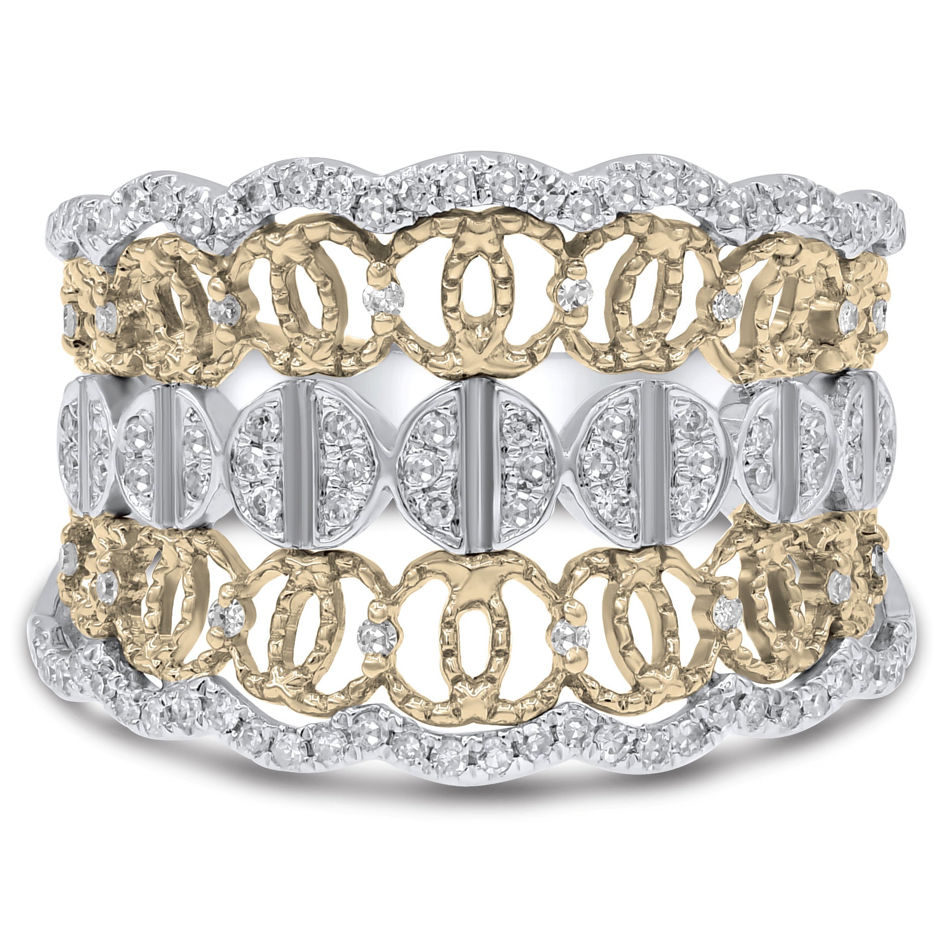 0.35 ct. Diamond 14K Two Tone Gold Vintage Inspired Maemi Band Ring