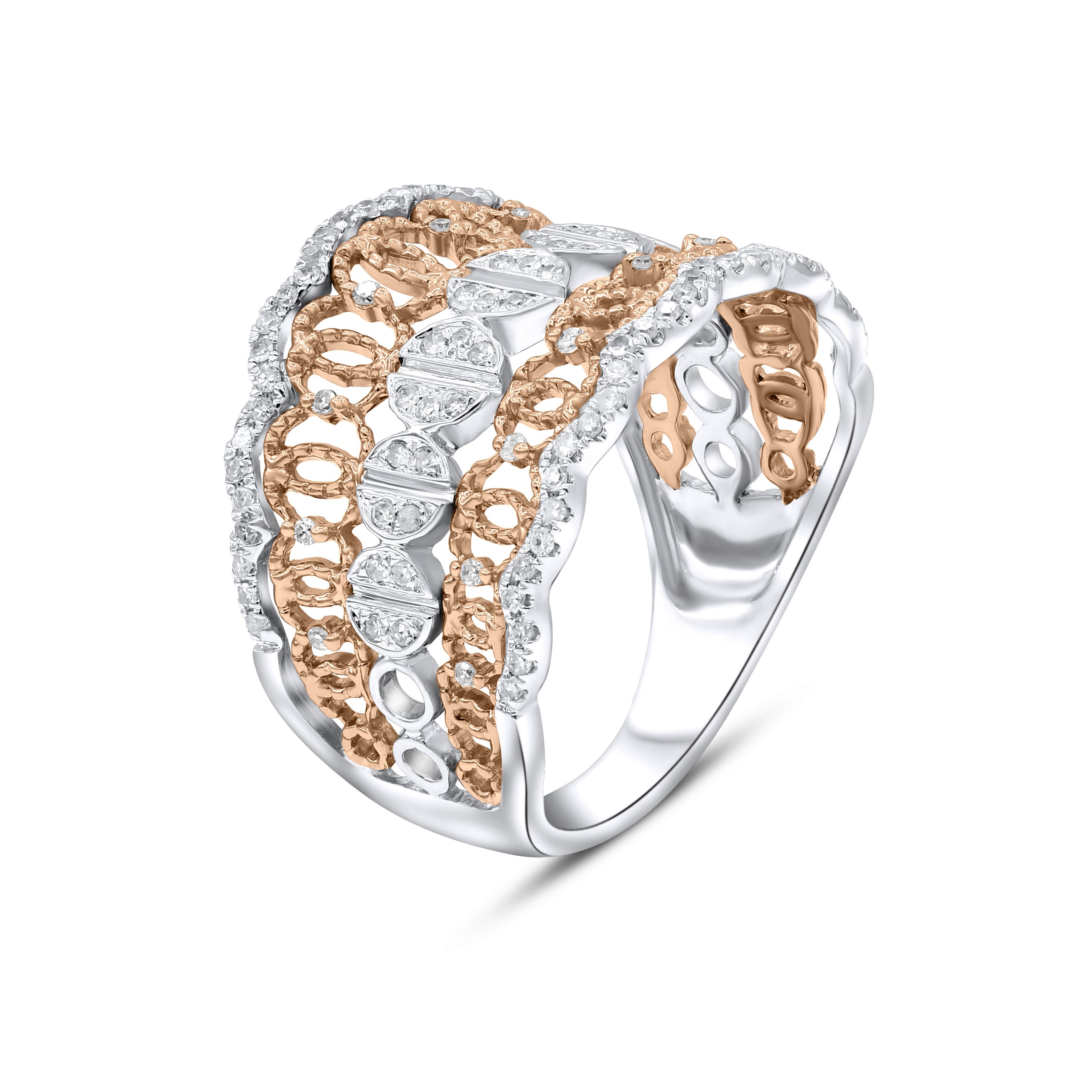 0.35 ct. Diamond 14K Two Tone Gold Vintage Inspired Maemi Band Ring