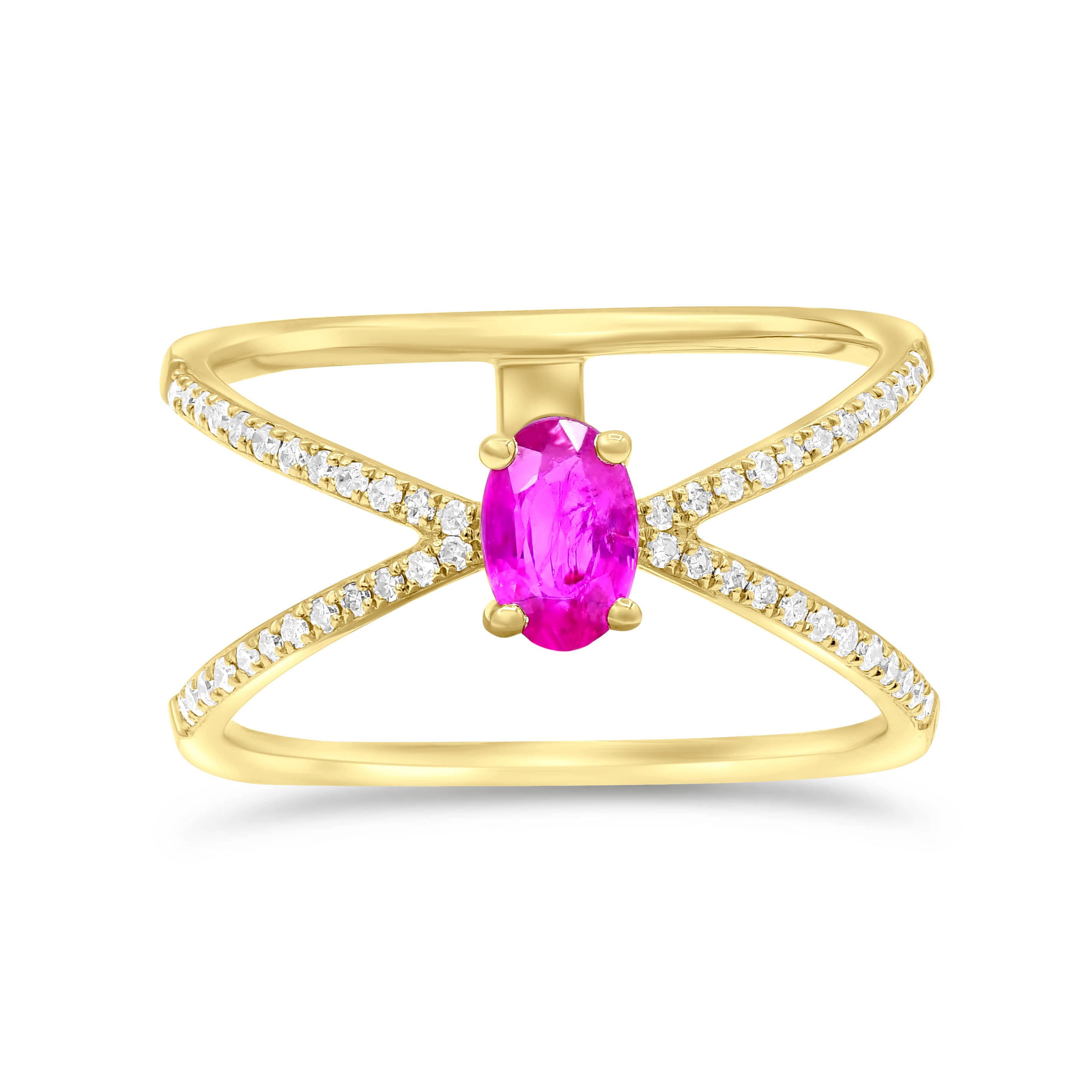 0.64 ct. Ruby & 0.22 ct. Diamond 14K Yellow Gold Crisscross Pave Double Band