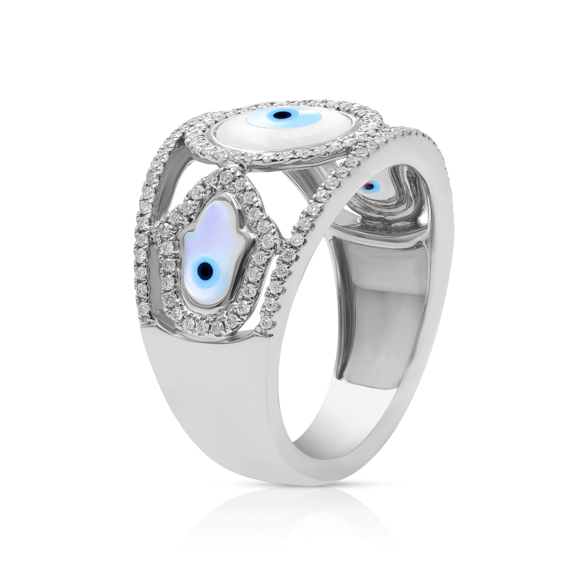 1.5 ct. Mother of Pearl & 0.41 ct. Diamond 14K White Gold Wide Band
