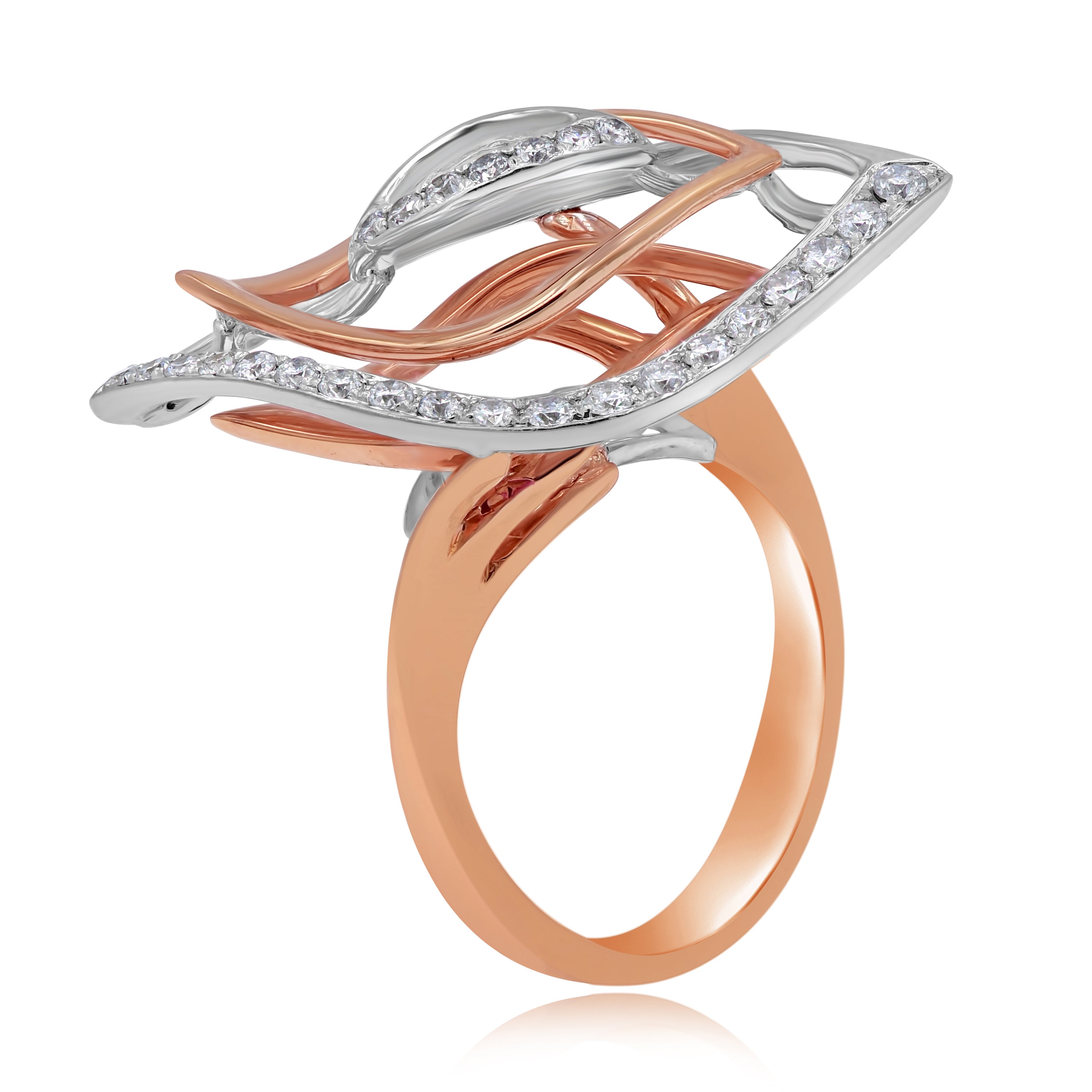 0.49 ct. Diamond 18K Two Tone Gold Leaf Ring