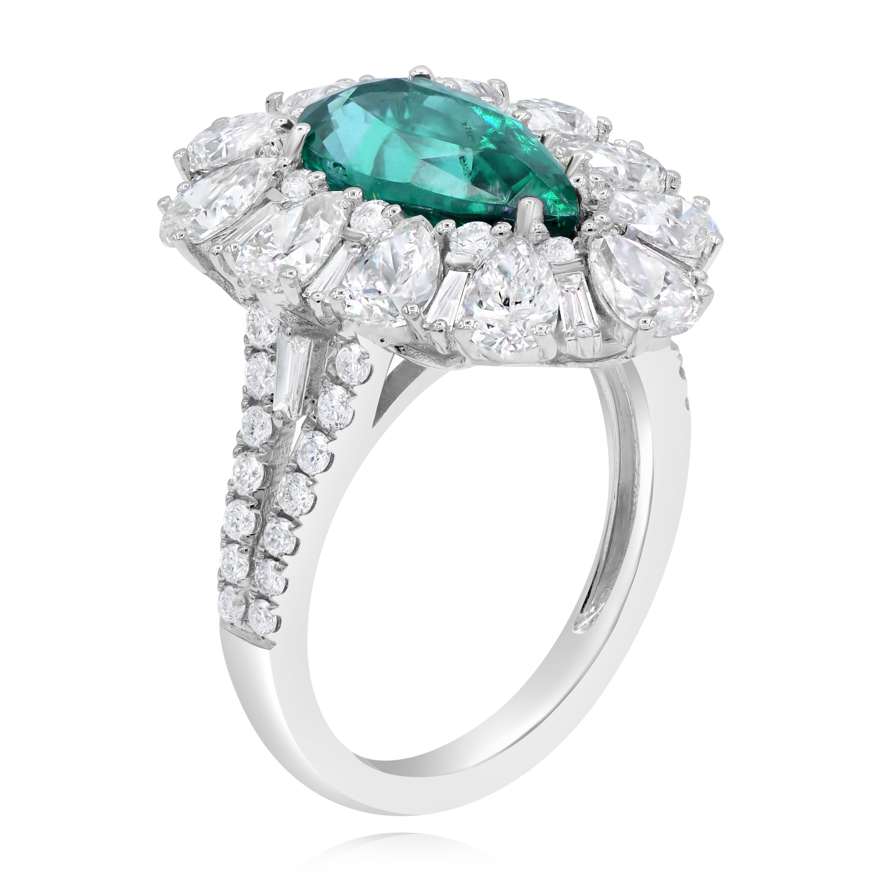 2.68 ct. Emeralad & 3.49 ct. Diamond 18K White Gold Ring