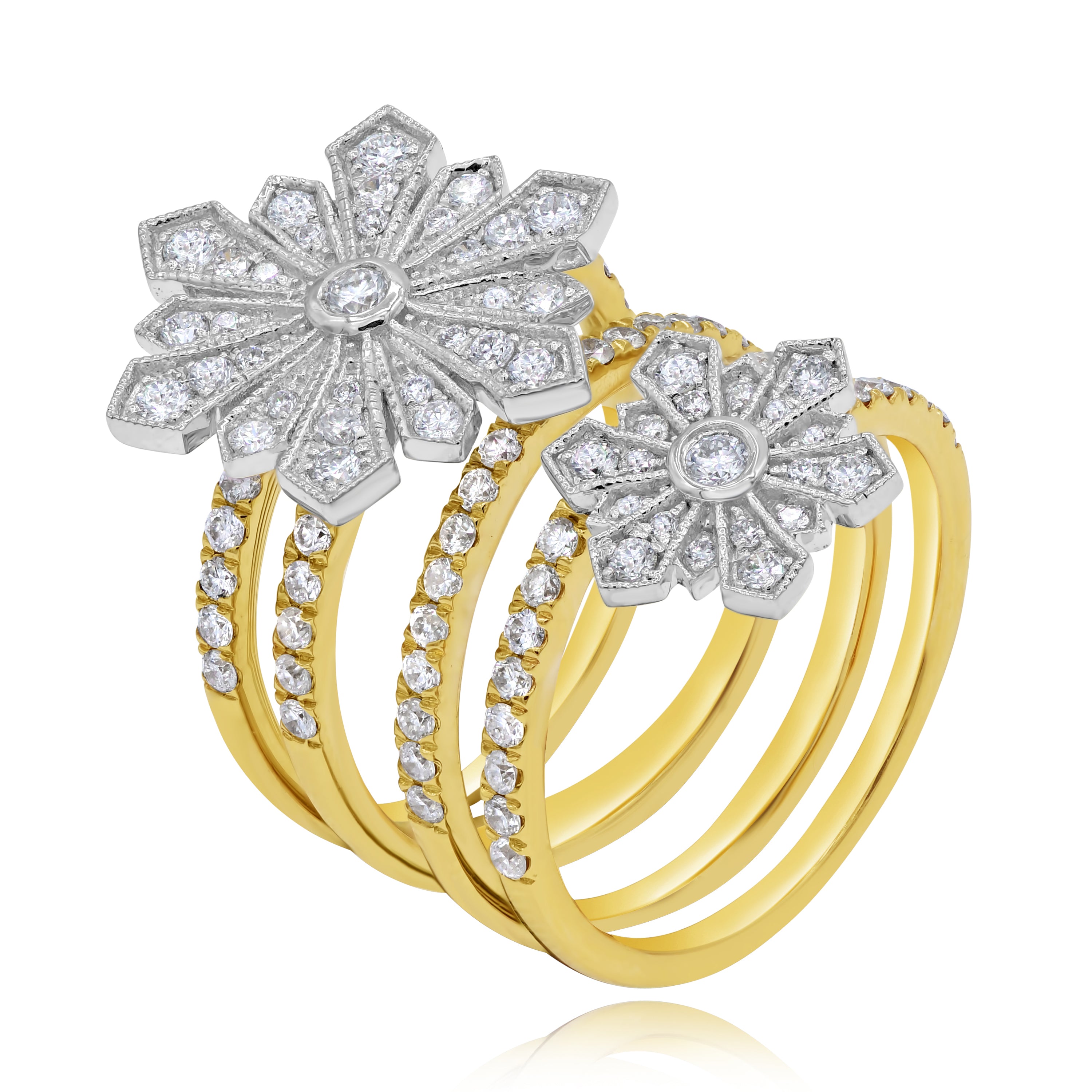 1.43 ct. Diamond 14K Two Tone Gold Spiral With Flower End Ring