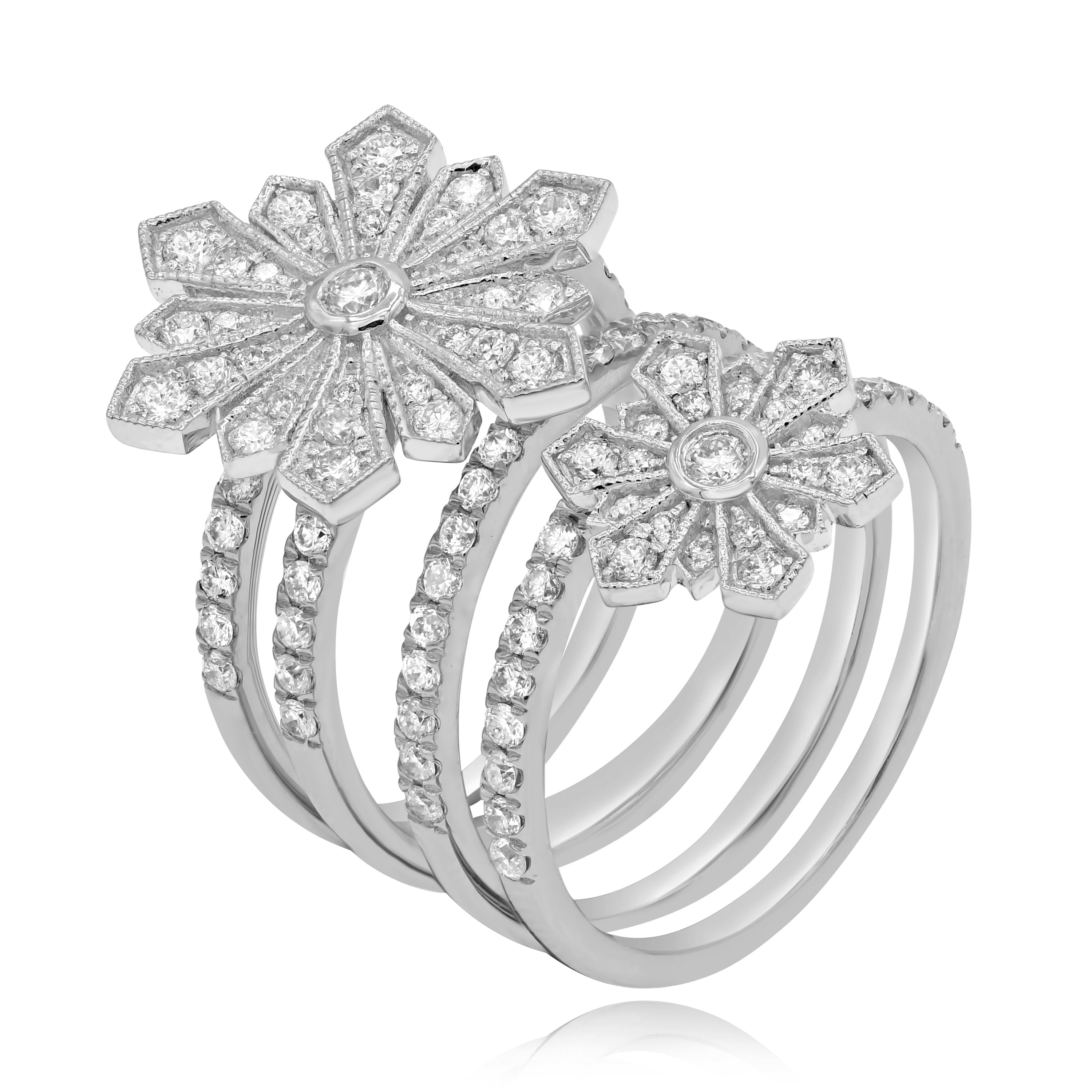 0.6 ct. Diamond 14K White Gold Spiral With Flower End Ring