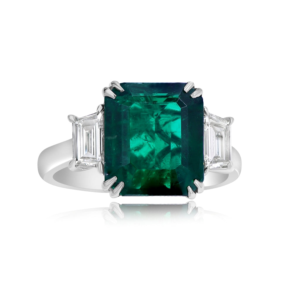 3.89 ct. Emerald & 0.48 ct. Diamond 18K White Gold Engagement Ring