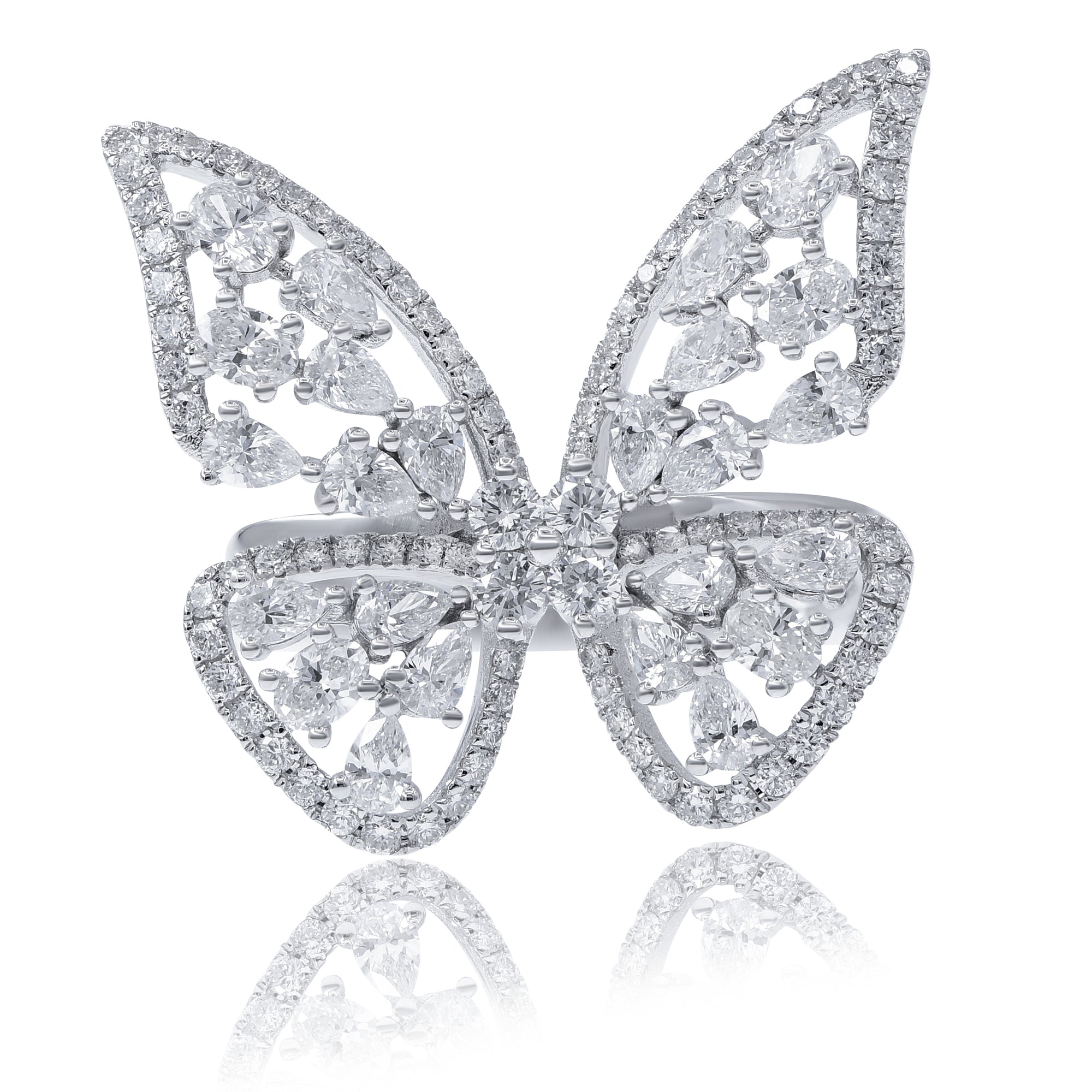 1.87 ct. Diamond 18K White Gold Butterfly Statement Ring