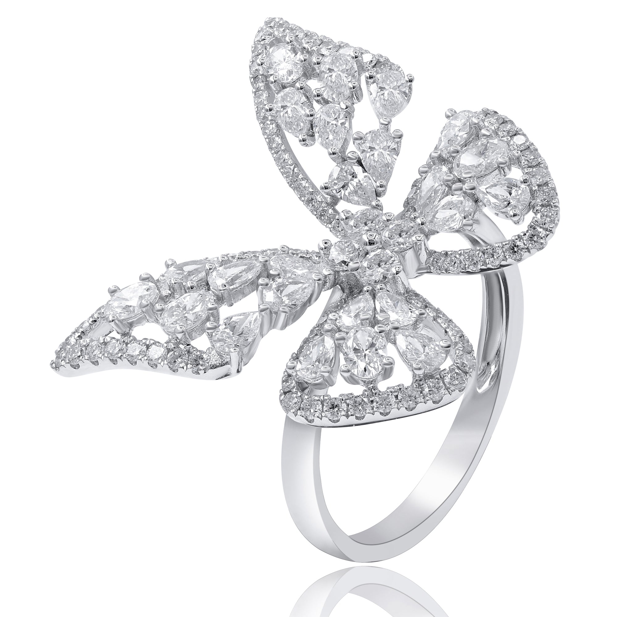 1.87 ct. Diamond 18K White Gold Butterfly Statement Ring
