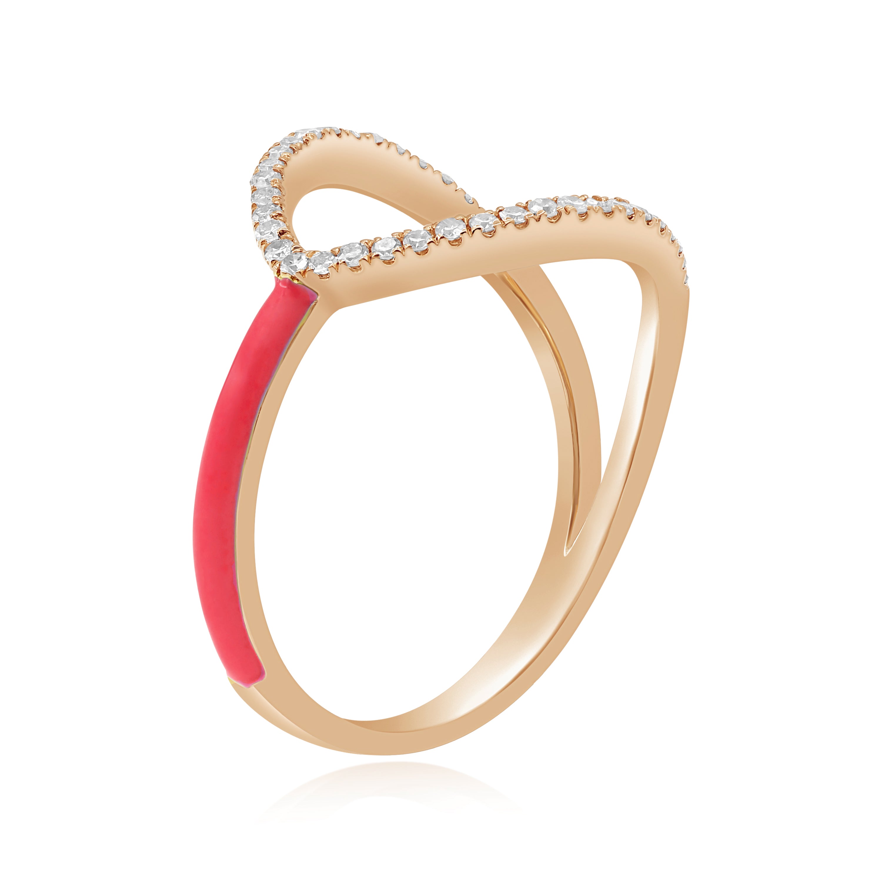 0.19 ct. Diamond 14K Rose Gold Red Enamel Sideways Open Marquise Ring