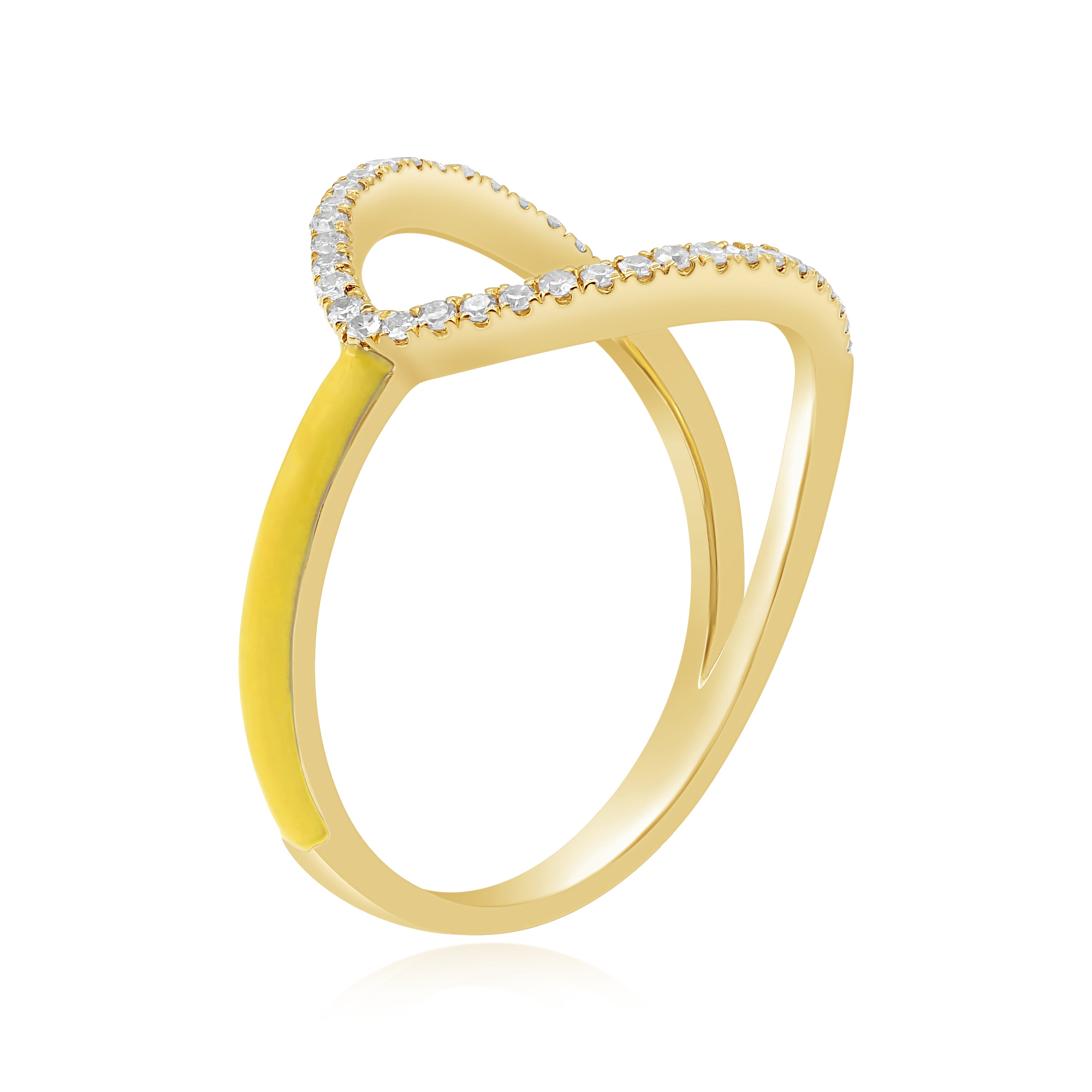 0.19 ct. Diamond 14K Yellow Gold Yellow Enamel Sideways Open Marquise Ring
