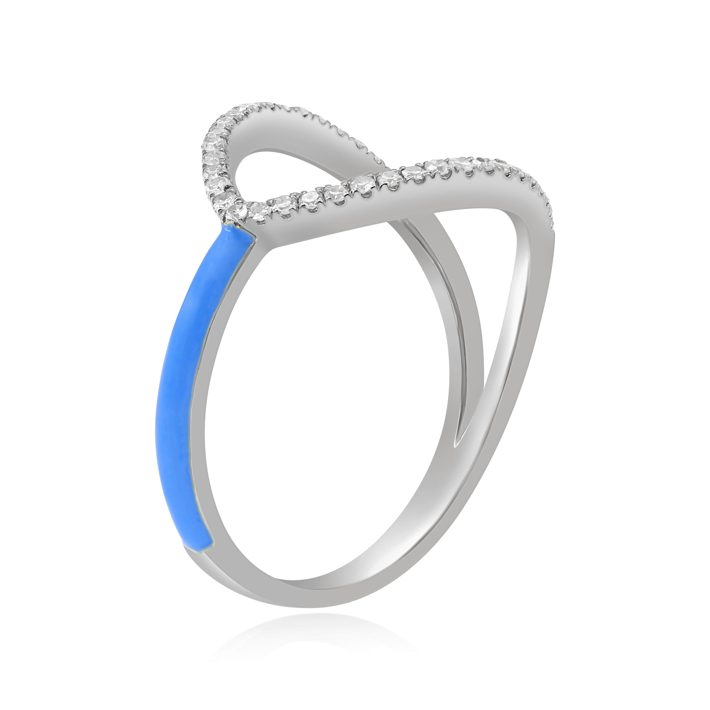 0.19 ct. Diamond 14K White Gold Blue Enamel Sideways Open Marquise Ring