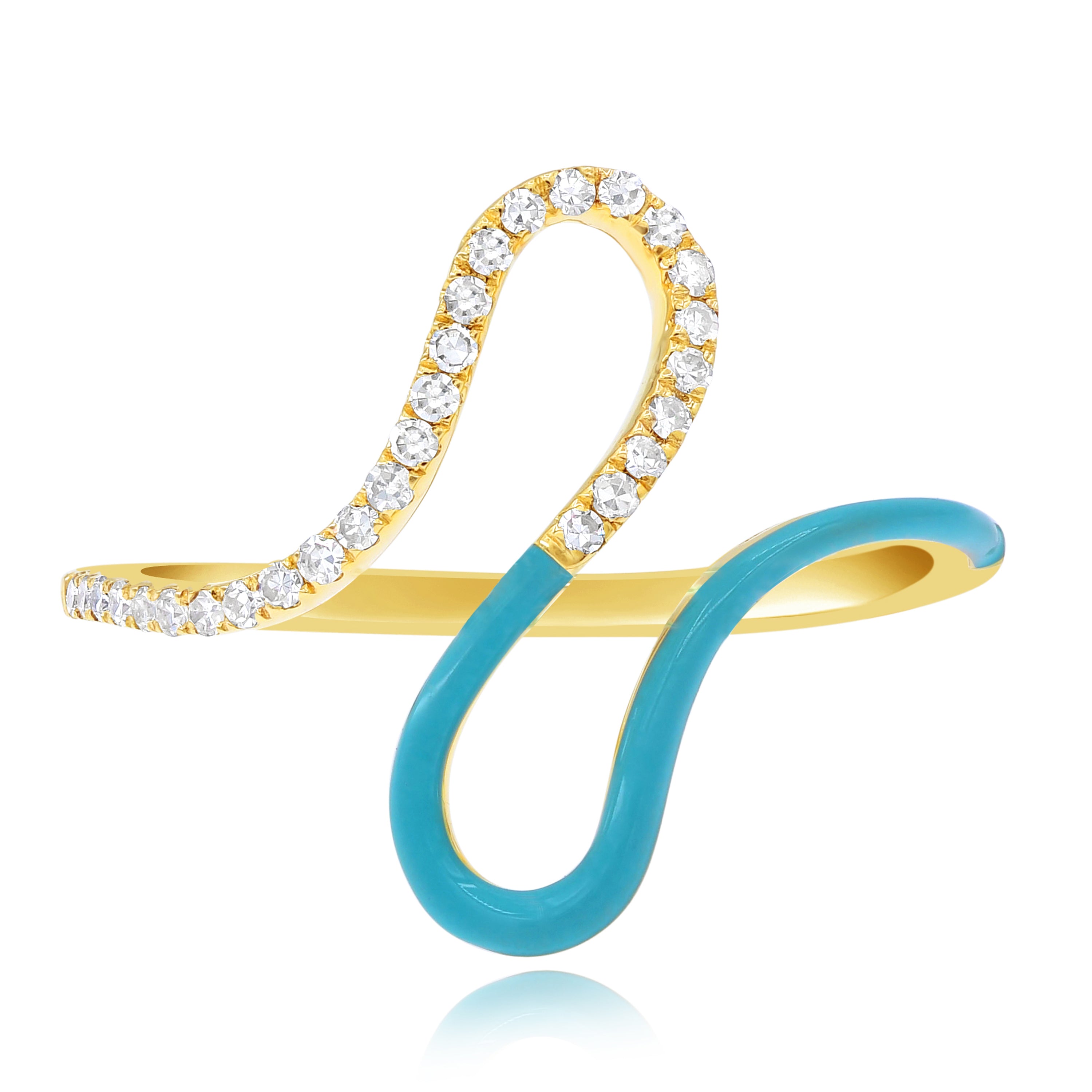 0.15 ct. Diamond 14K Yellow Gold Turquoise Enamel Wave Ring