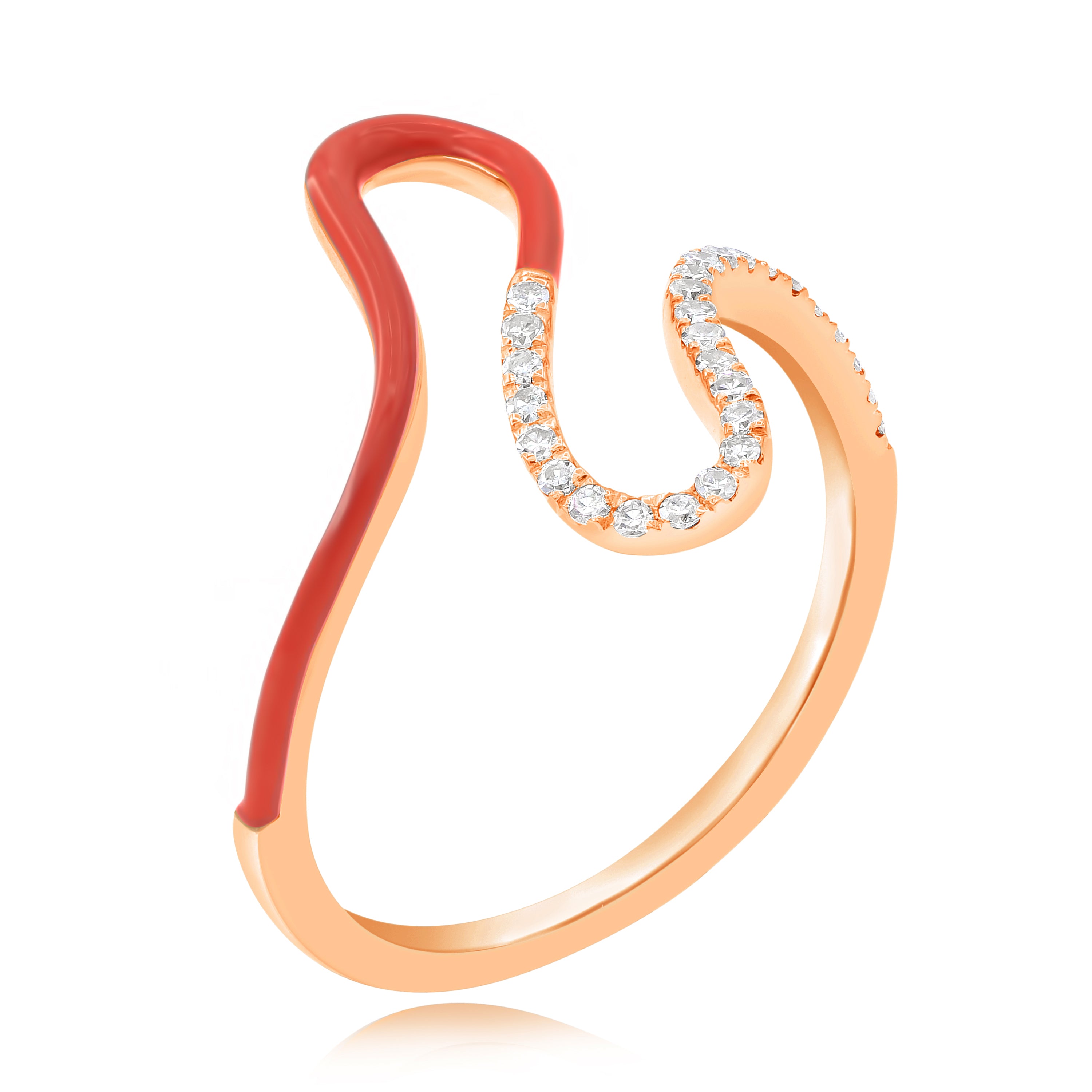 0.15 ct. Diamond 14K Rose Gold Red Enamel Wave Ring