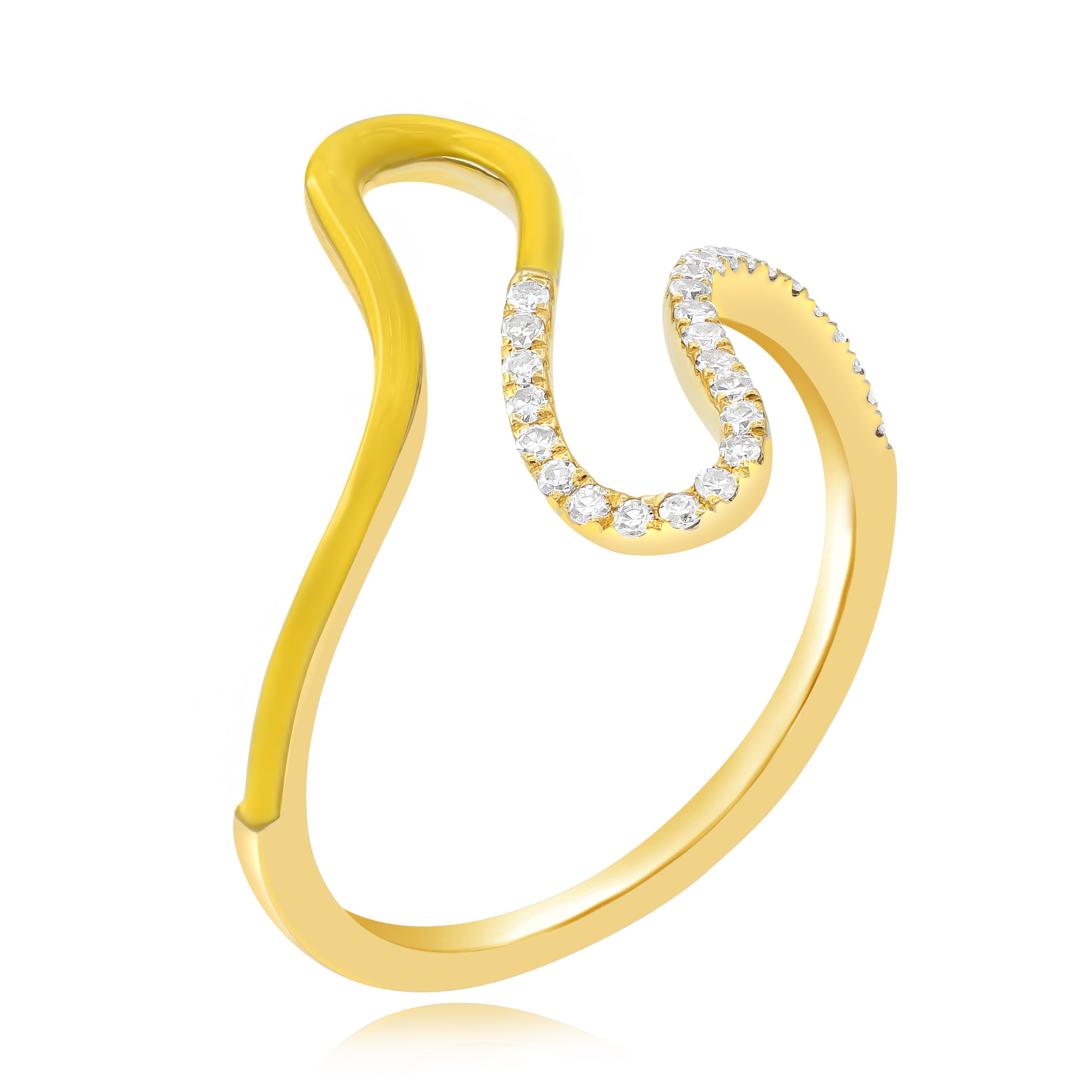 0.15 ct. Diamond 14K Yellow Gold Yellow Enamel Wave Ring