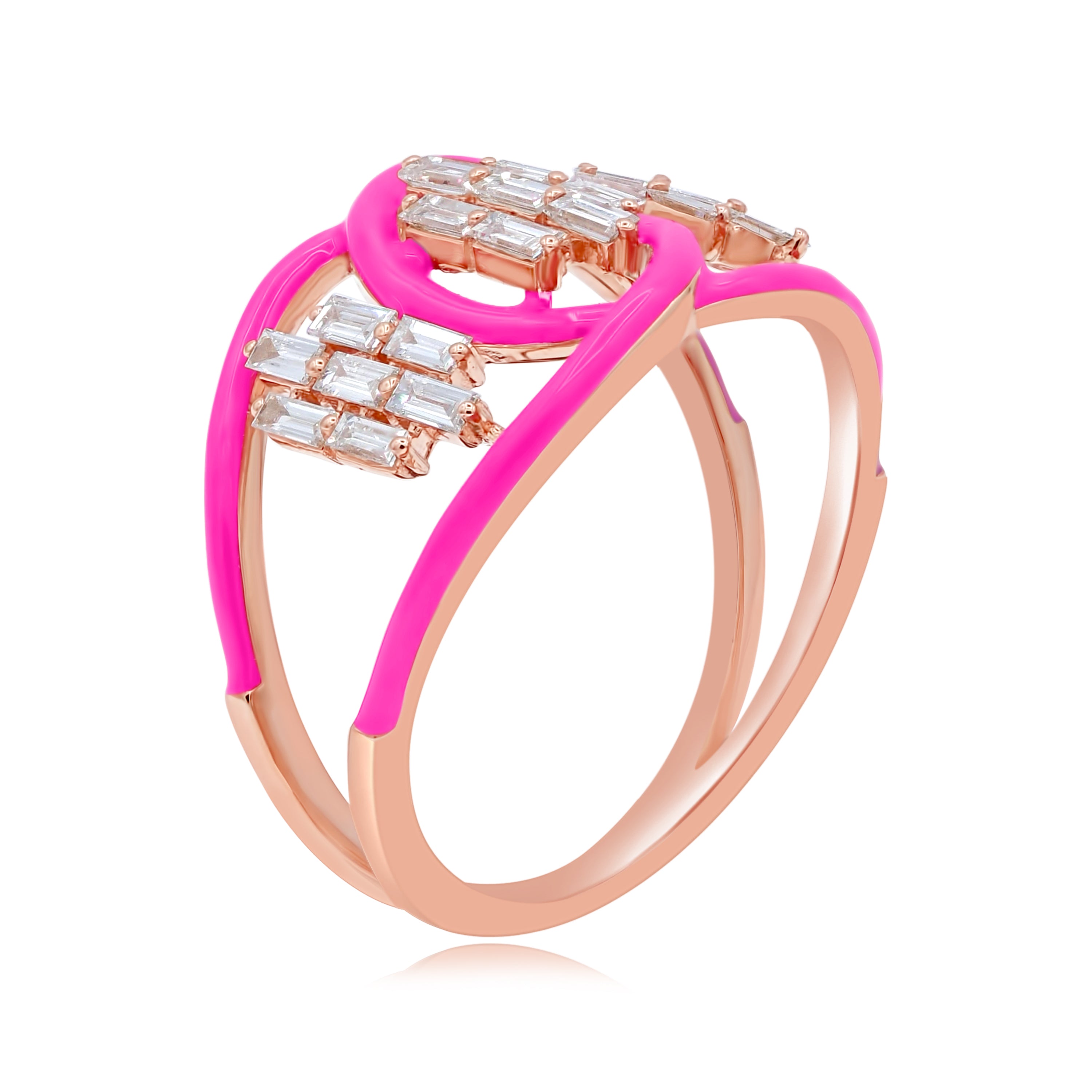 0.45 ct. Diamond 14K Rose Gold Pink Enamel Crisscross Intertwined Shank Ring