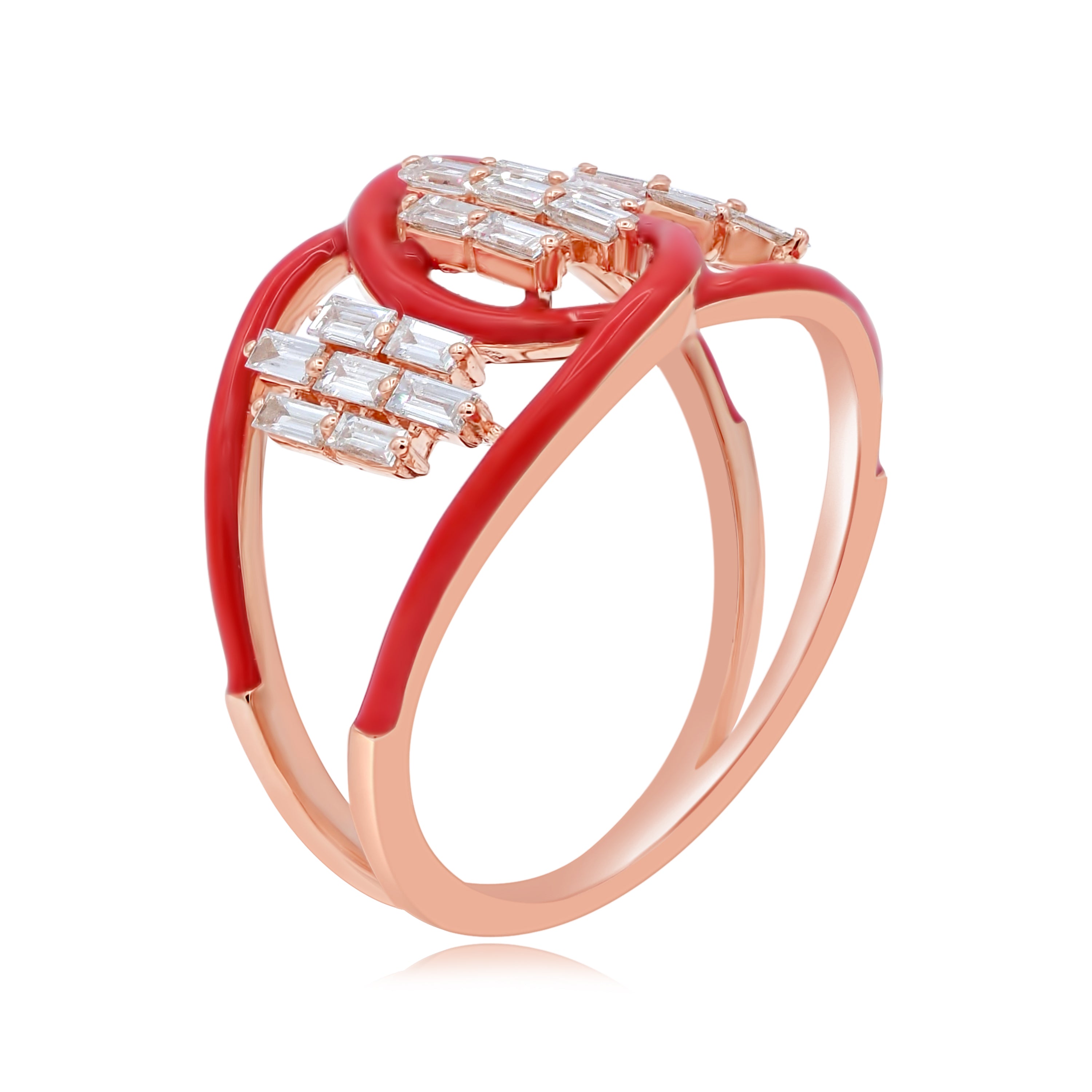 0.45 ct. Diamond 14K Rose Gold Red Enamel Crisscross Intertwined Shank Ring
