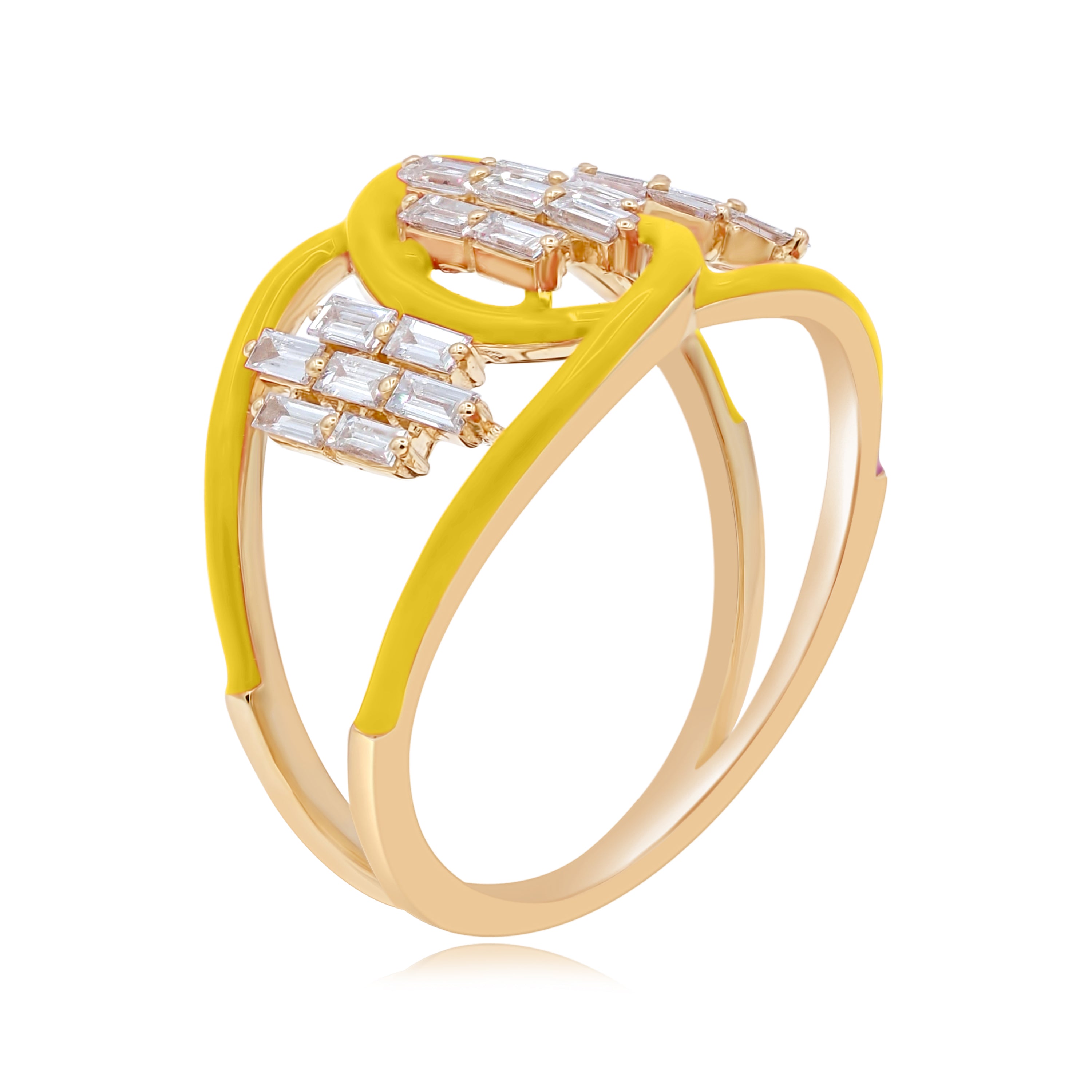 0.46 ct. Diamond 14K Yellow Gold Yellow Enamel Crisscross Intertwined Shank Ring
