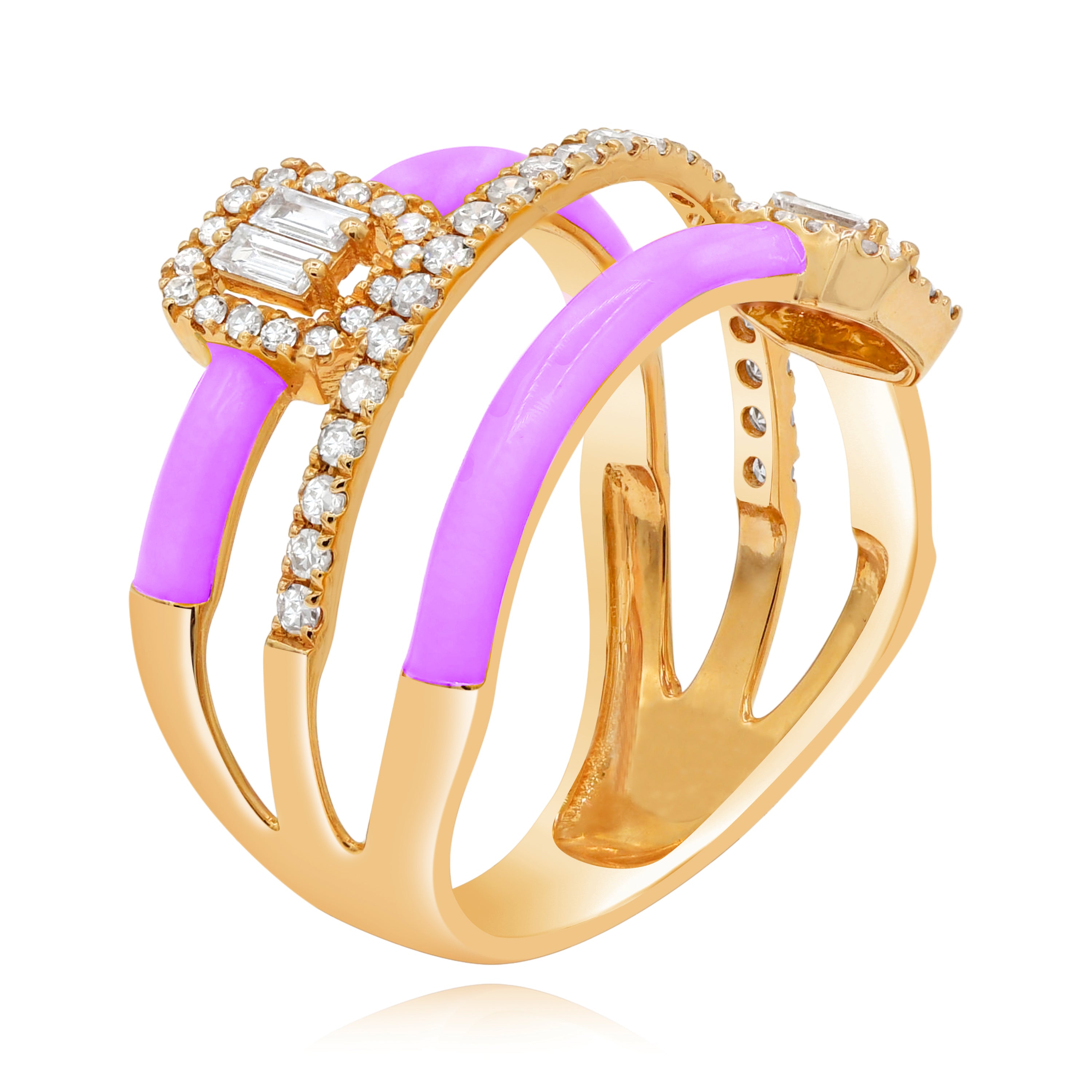 0.51 ct. Diamond 14K Rose Gold Pink Enamel Open Shank Ring