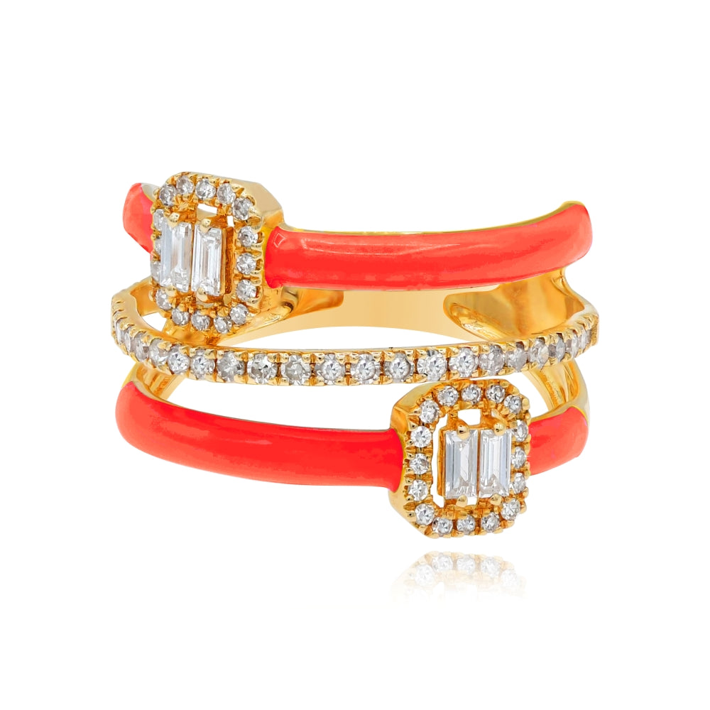 0.52 ct. Diamond 14K Rose Gold Red Enamel Open Shank Ring