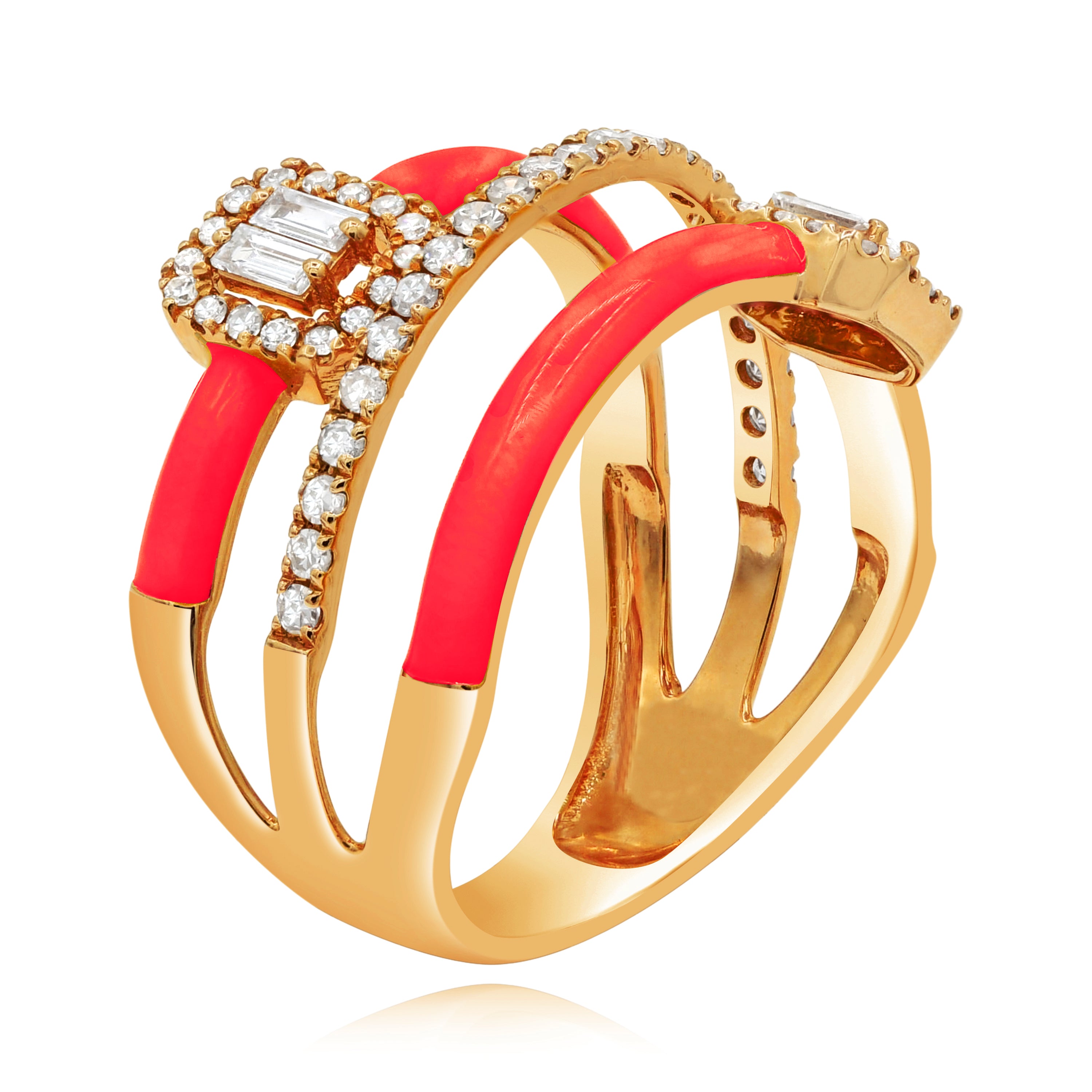 0.52 ct. Diamond 14K Rose Gold Red Enamel Open Shank Ring