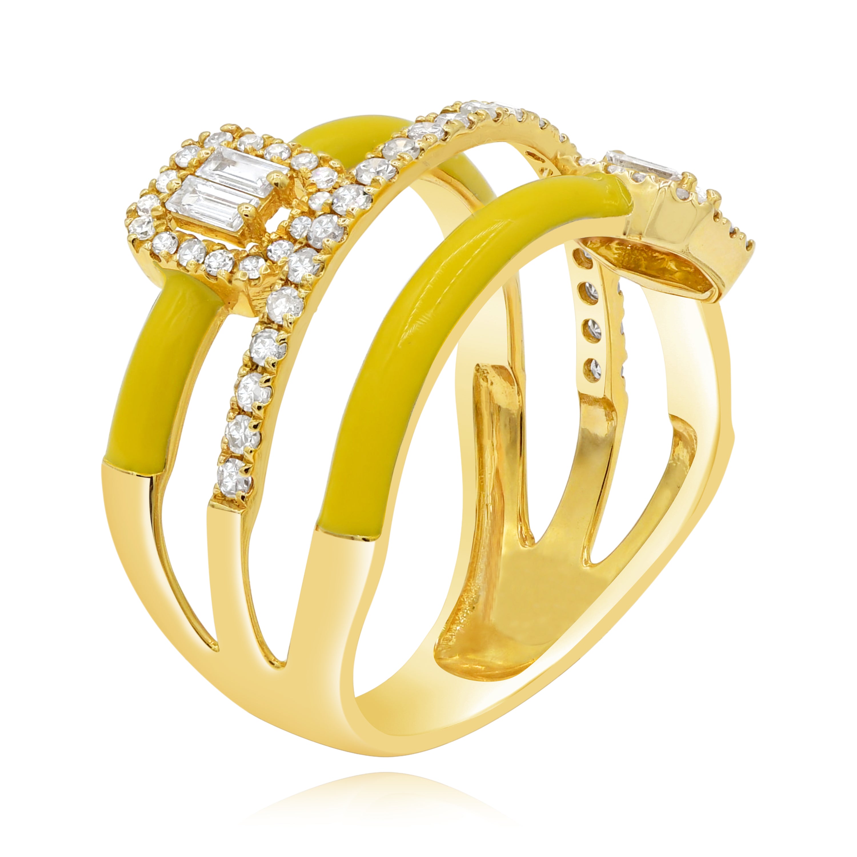 0.51 ct. Diamond 14K Yellow Gold Yellow Enamel Open Shank Ring