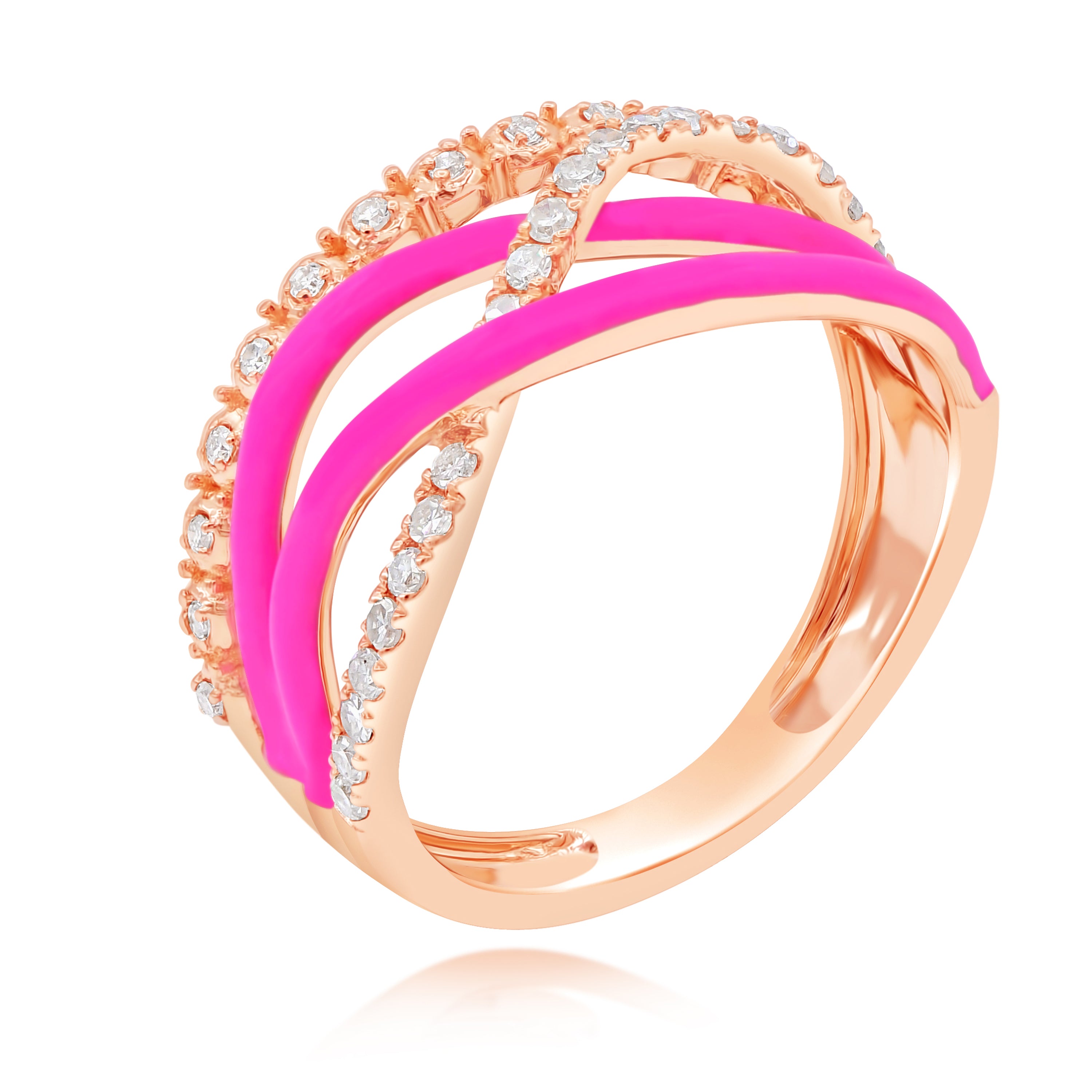 0.31 ct. Diamond 14K Rose Gold Pink Enamel Wide Open Statement Ring