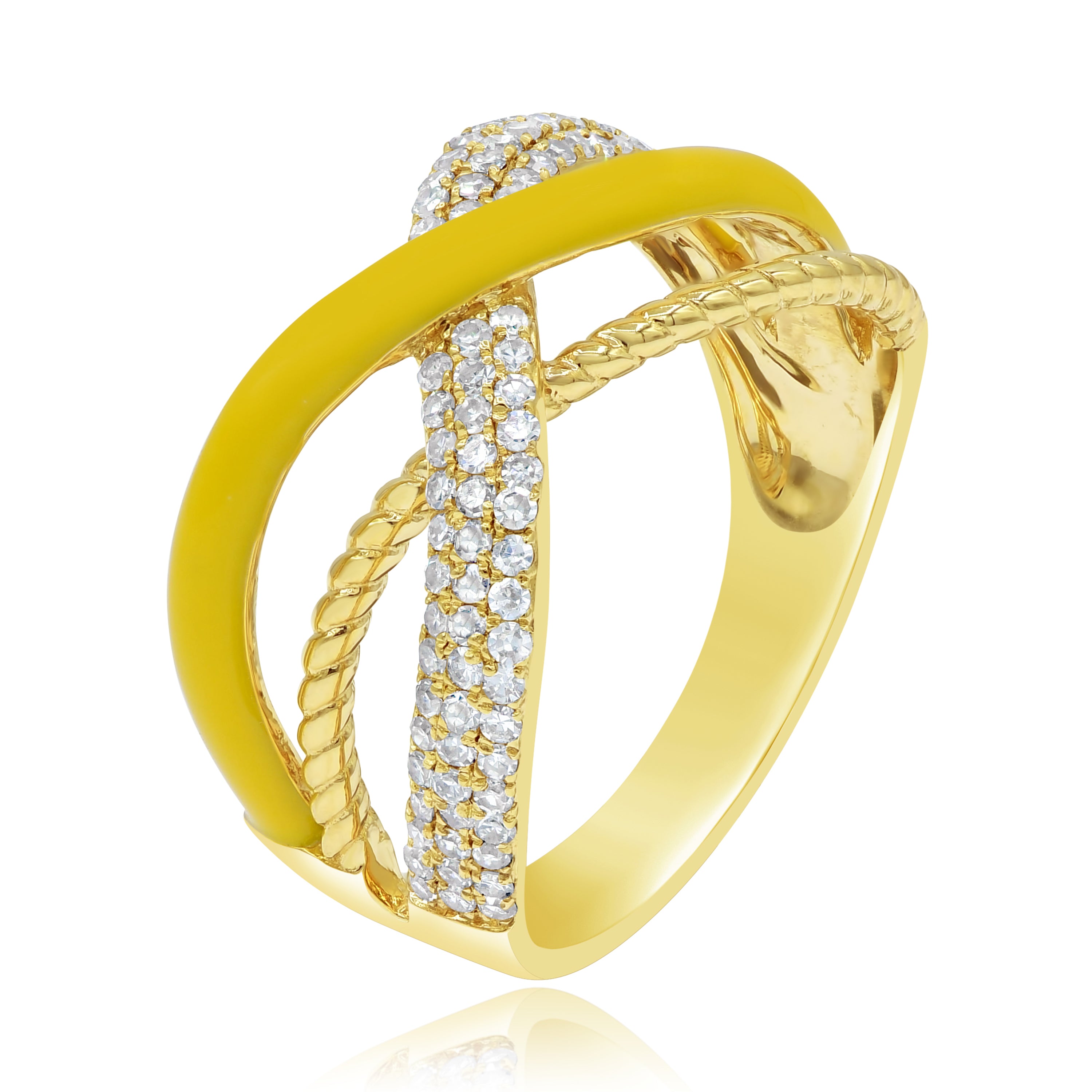 0.46 ct. Diamond 14K Yellow Gold Yellow Enamel Crisscross Infinity Ring