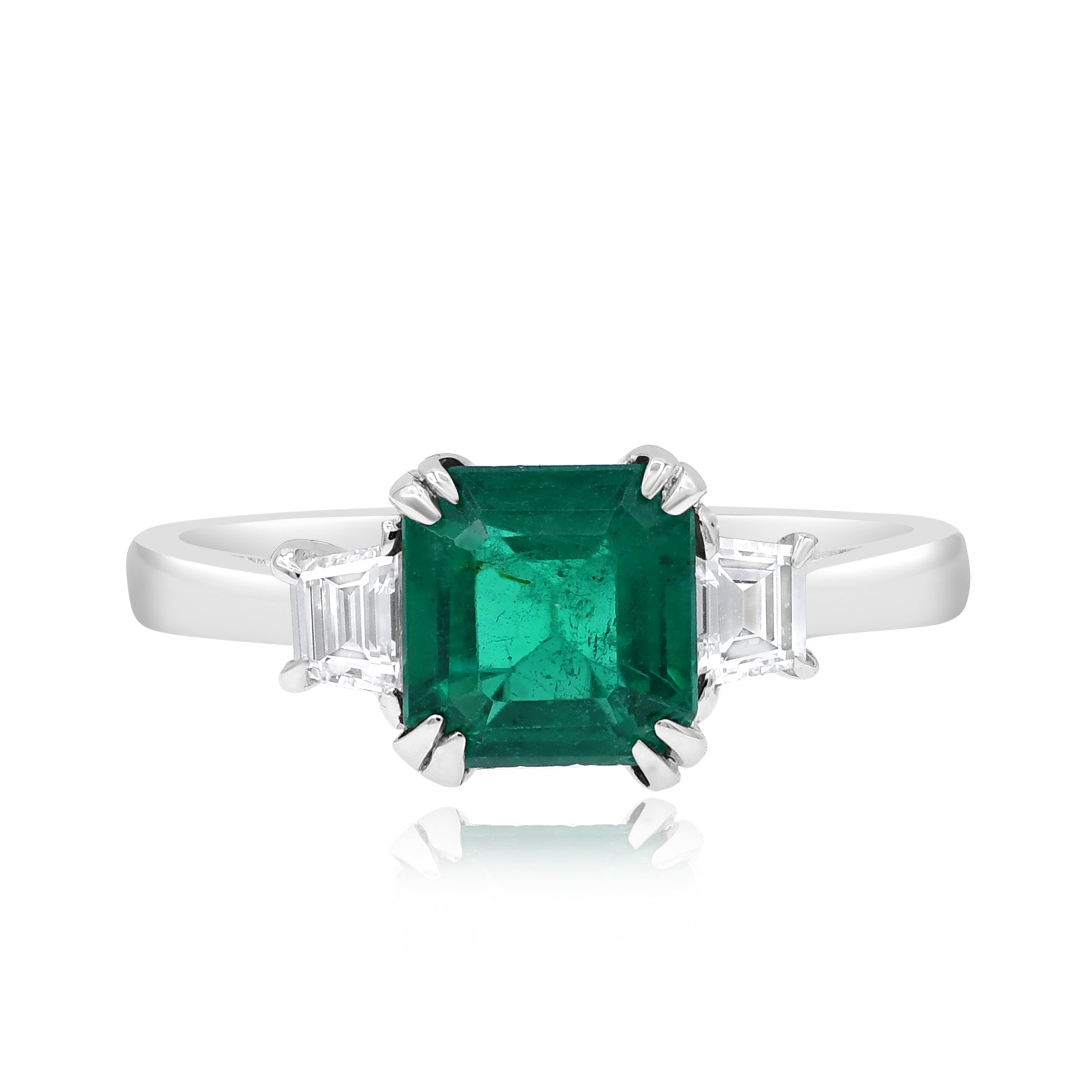 1.81 ct. Emerald & 0.34 ct. Diamond 18K White Gold Engagement Ring