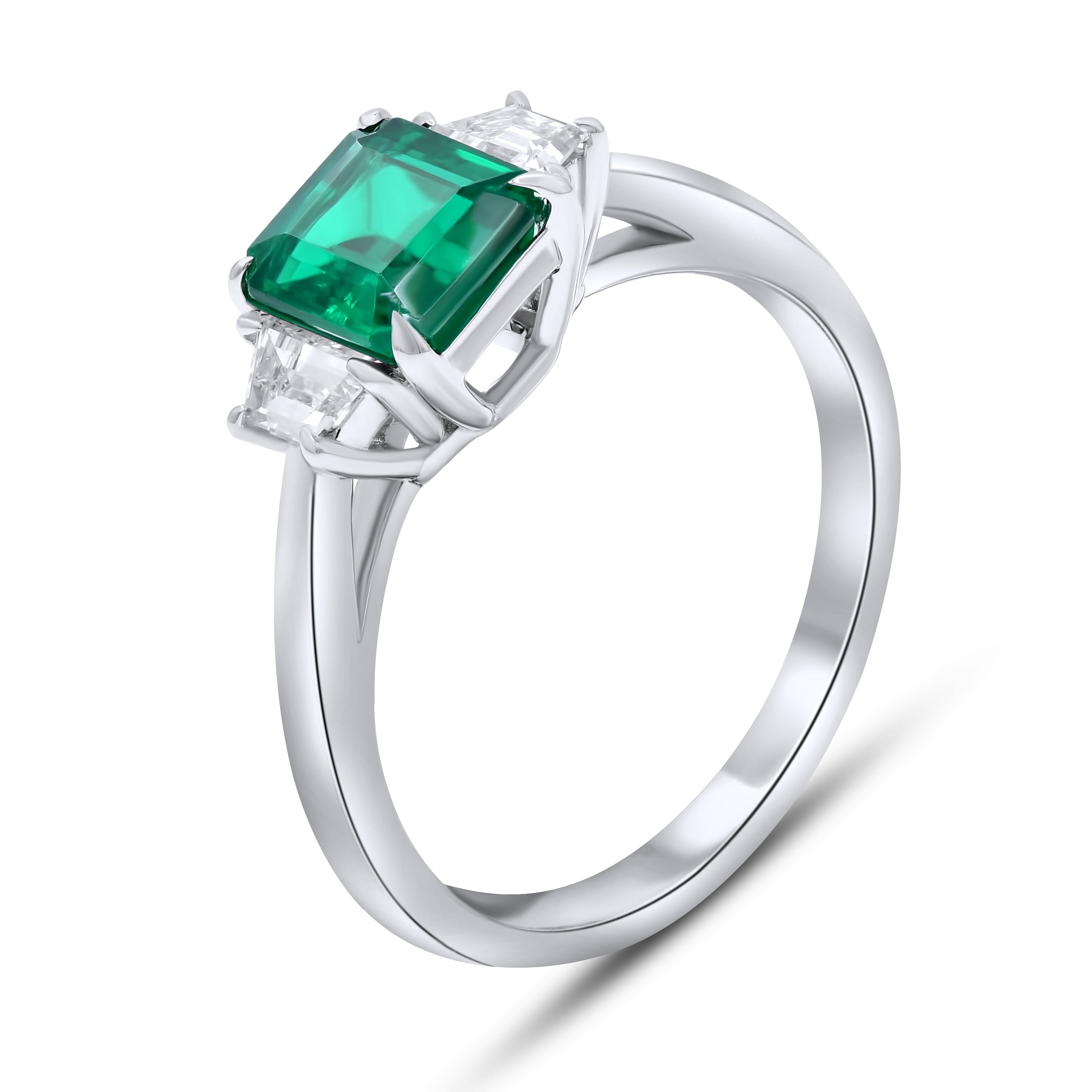 1.18 ct. Emerald & 0.3 ct. Diamond 18K White Gold Engagement Ring
