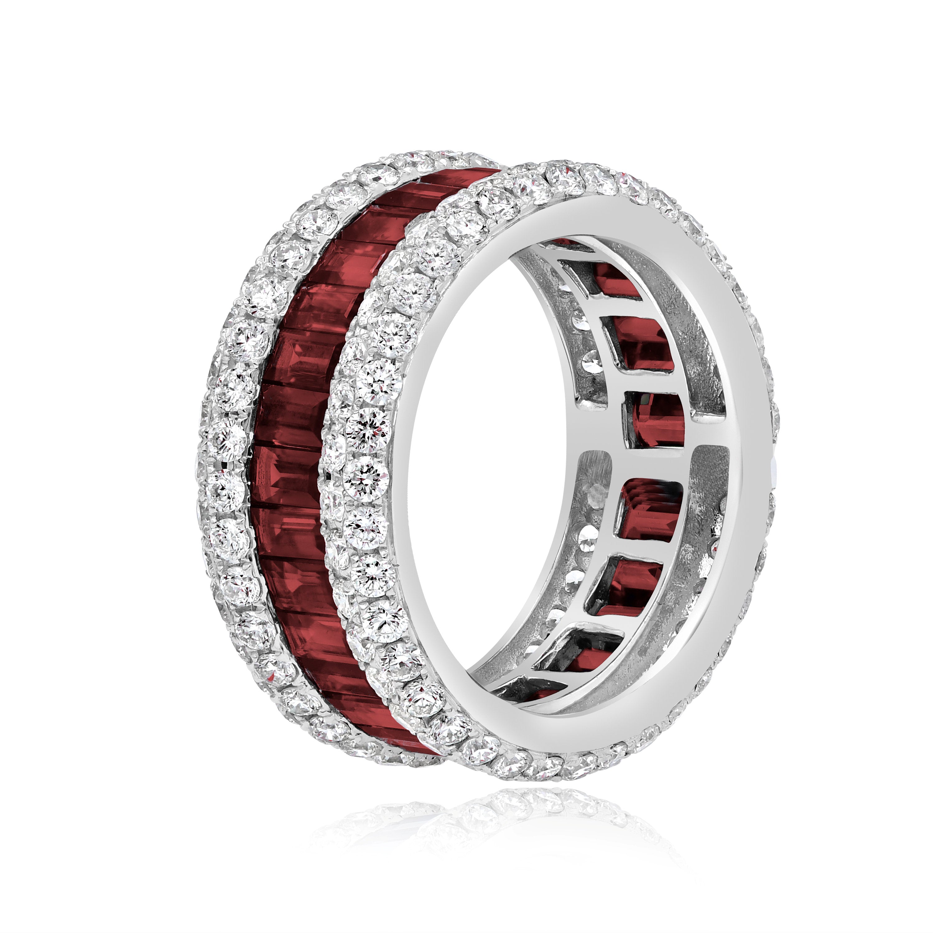 4.76 ct. Ruby & 2.61 ct. Diamond 18K White Gold Triple Row Eternity Band