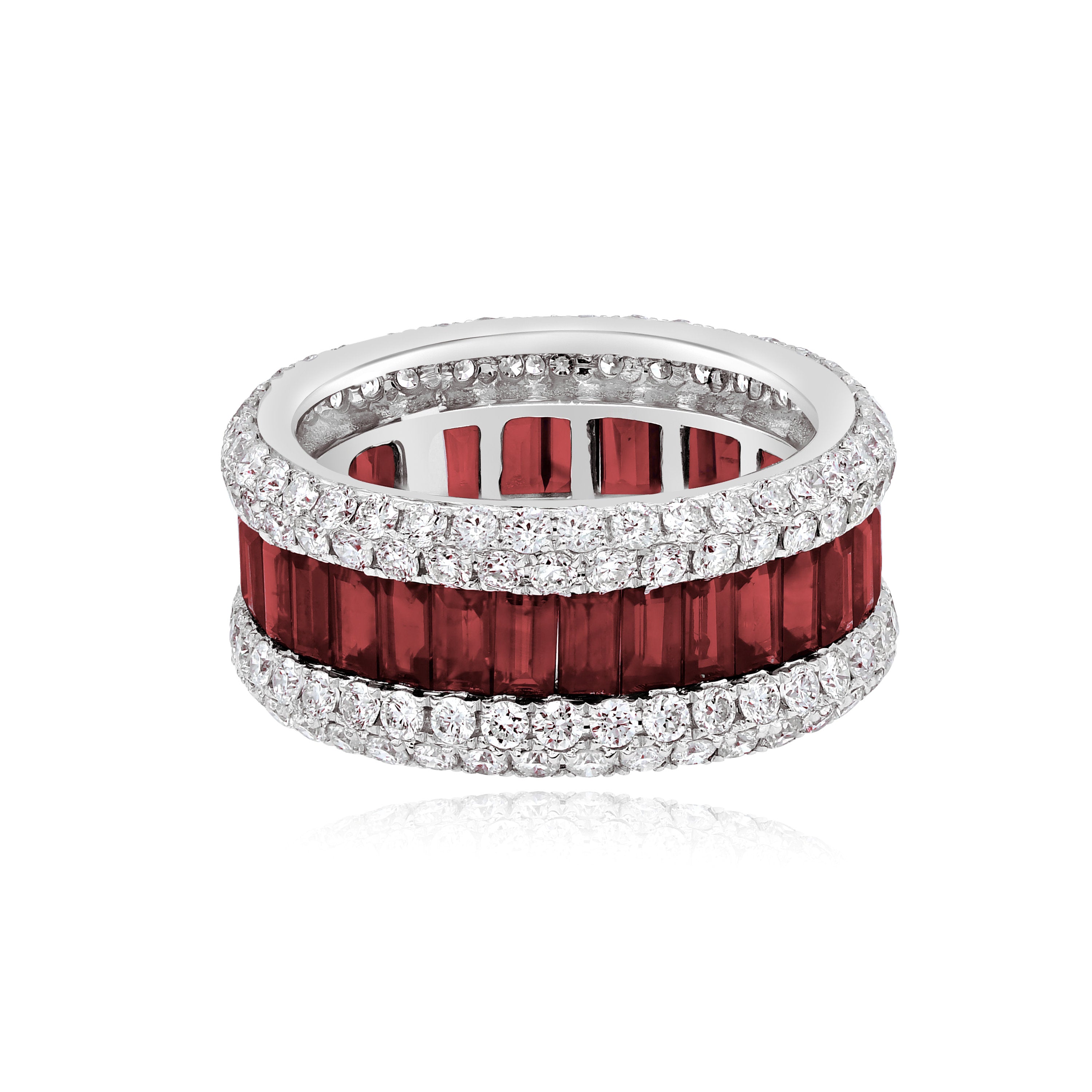 4.76 ct. Ruby & 2.61 ct. Diamond 18K White Gold Triple Row Eternity Band
