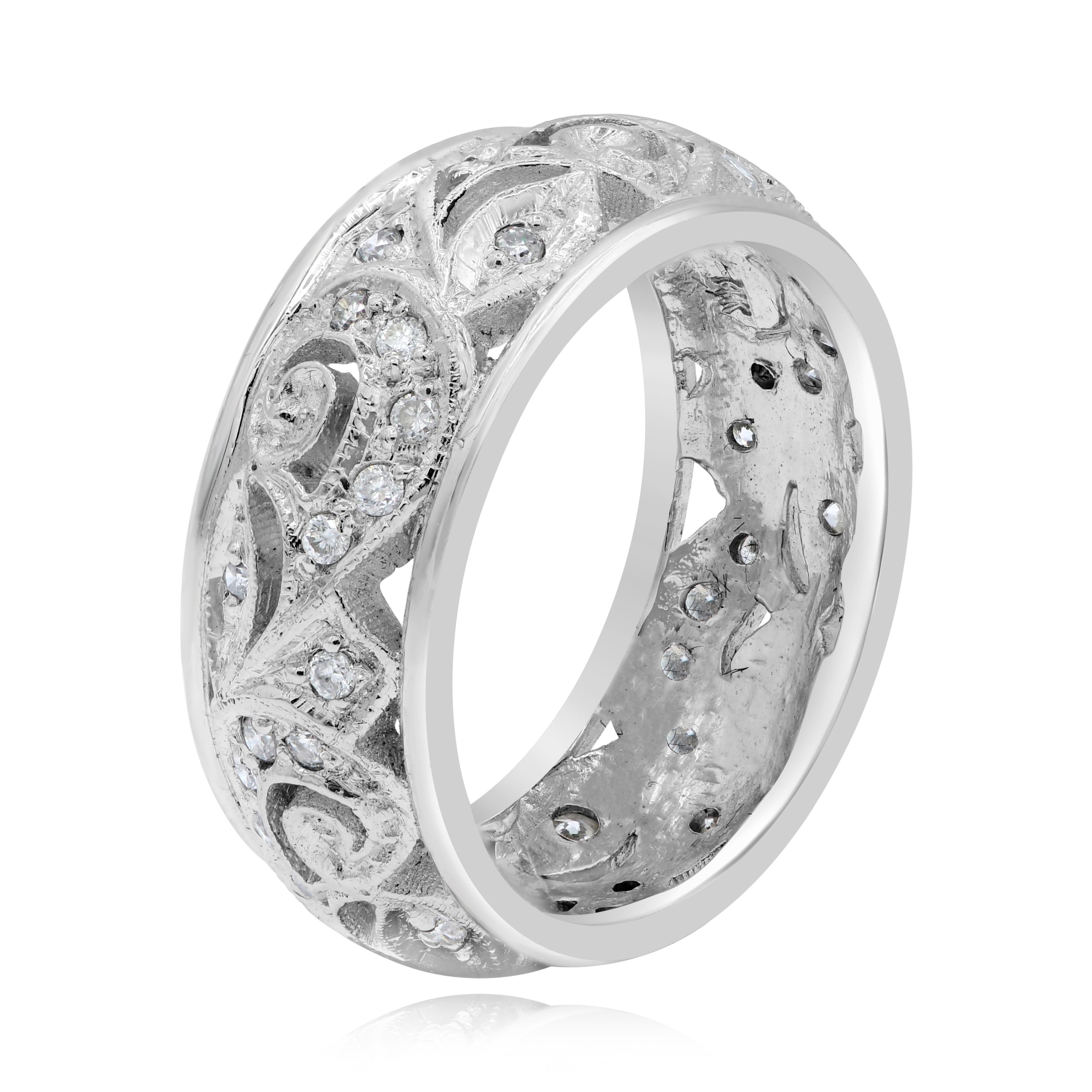 0.35 ct. Diamond 14K White Gold Openwork Wide Filigree Ring