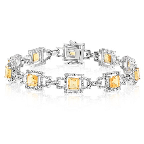 6.75 ct. Citrine & 1.89 ct. Diamond 14K White Gold Bracelet