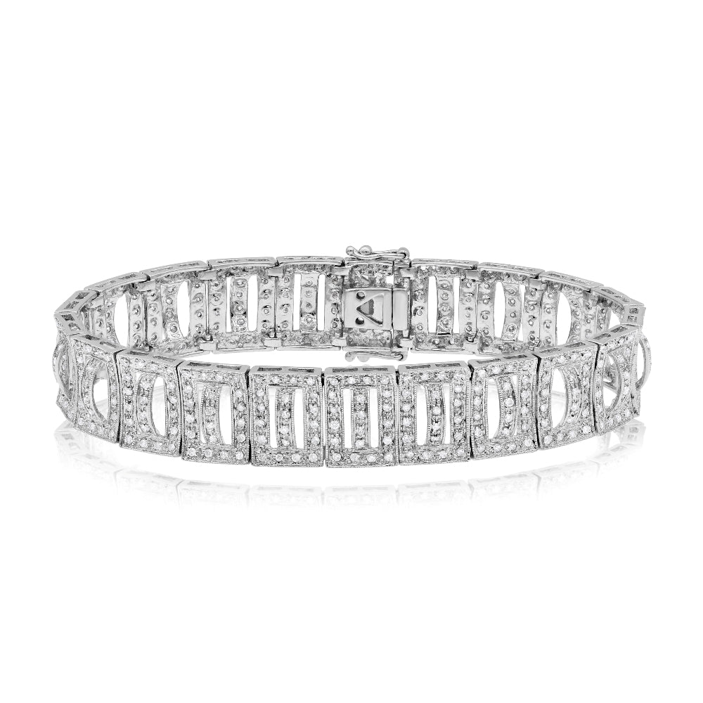 2.09 ct. Diamond 14K White Gold 3D Classic Square Link Love Tennis Bracelet