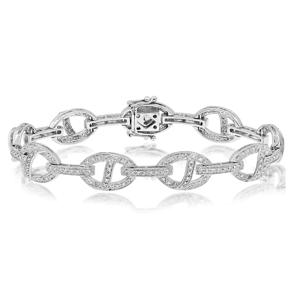 0.97 ct. Diamond 14K White Gold Oval Link Bracelet