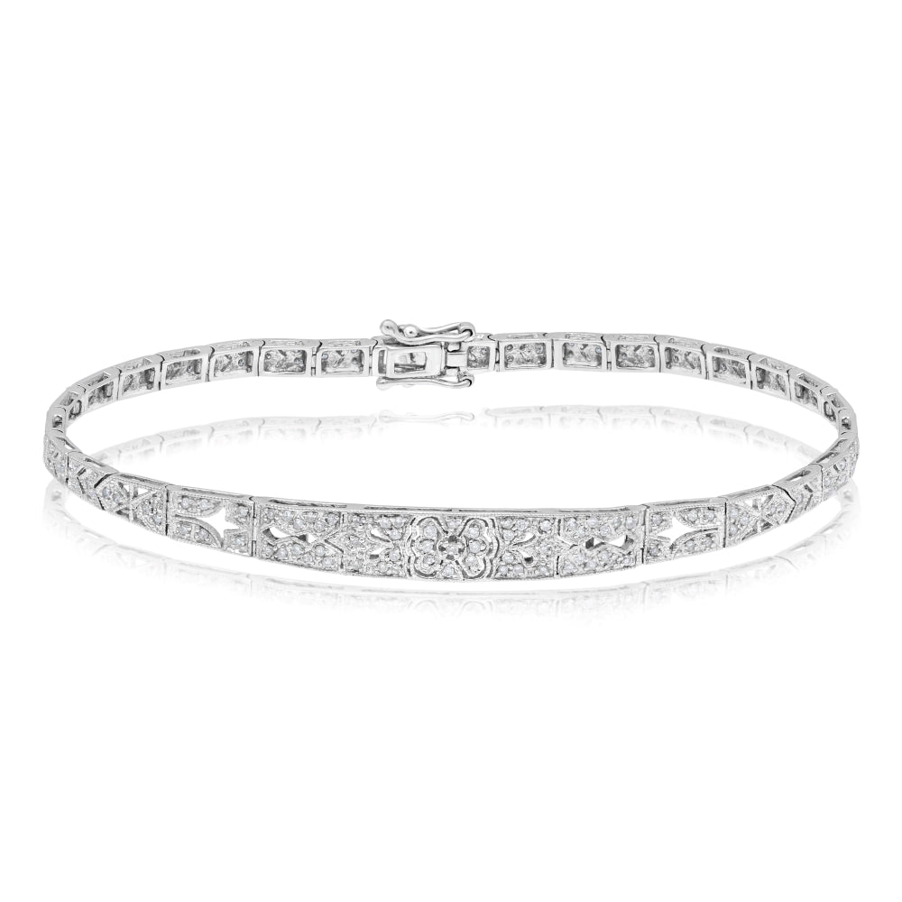 0.56 ct. Diamond 14K White Gold Open Filigree Pave Tennis Bracelet