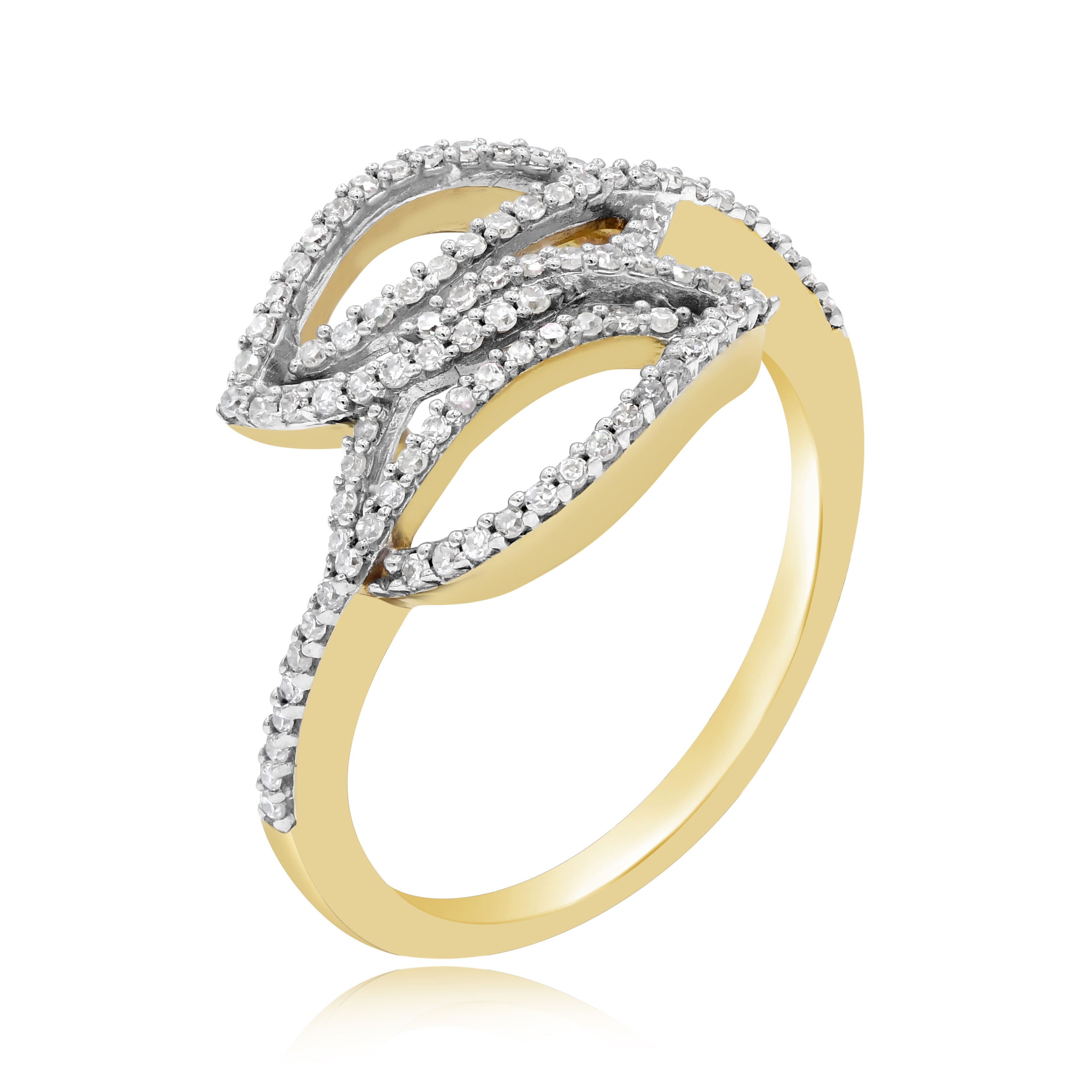 0.3 ct. Diamond 14K Yellow Gold Intertwined Leaf Ring