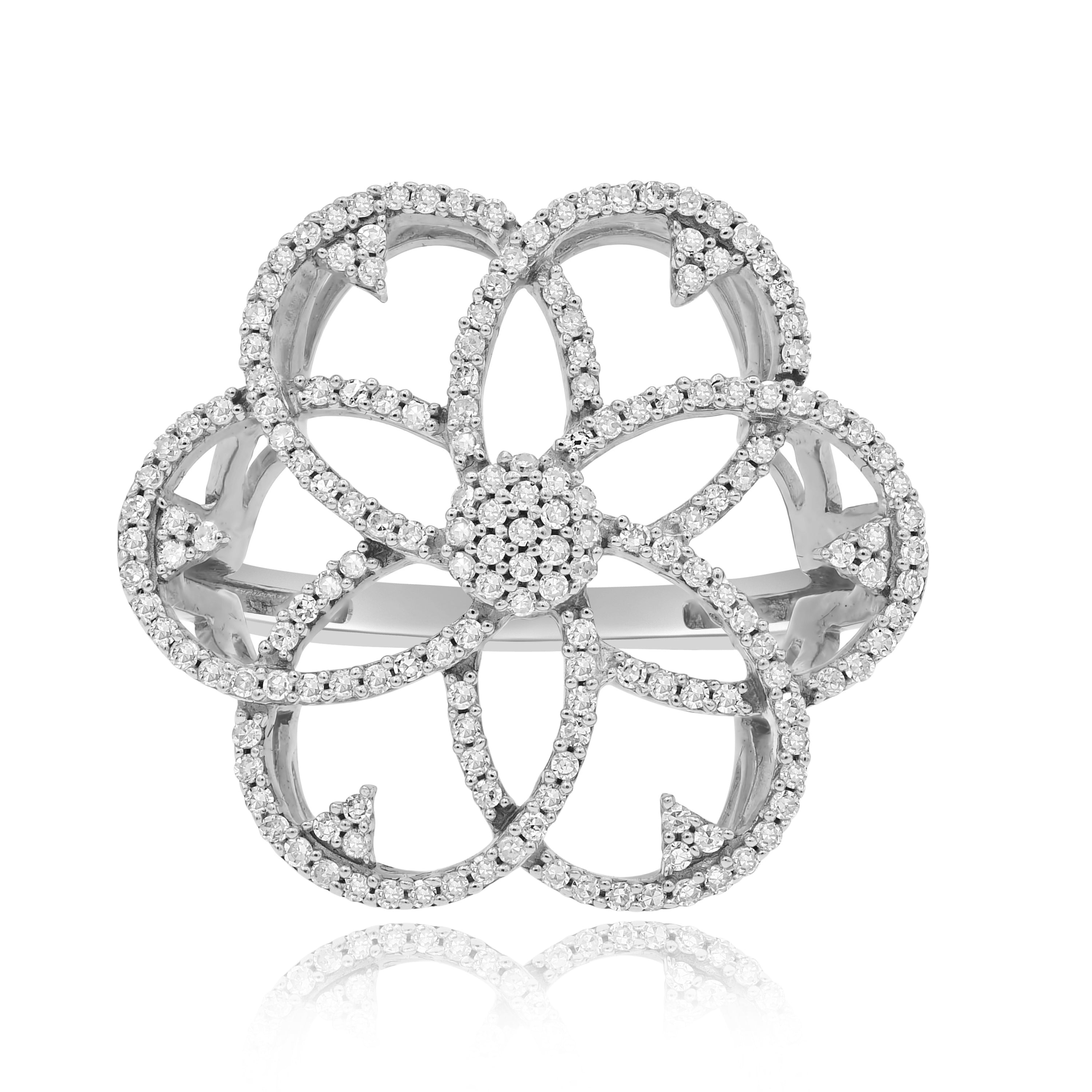 0.55 ct. Diamond 14K White Gold Open Flower Motif Ring