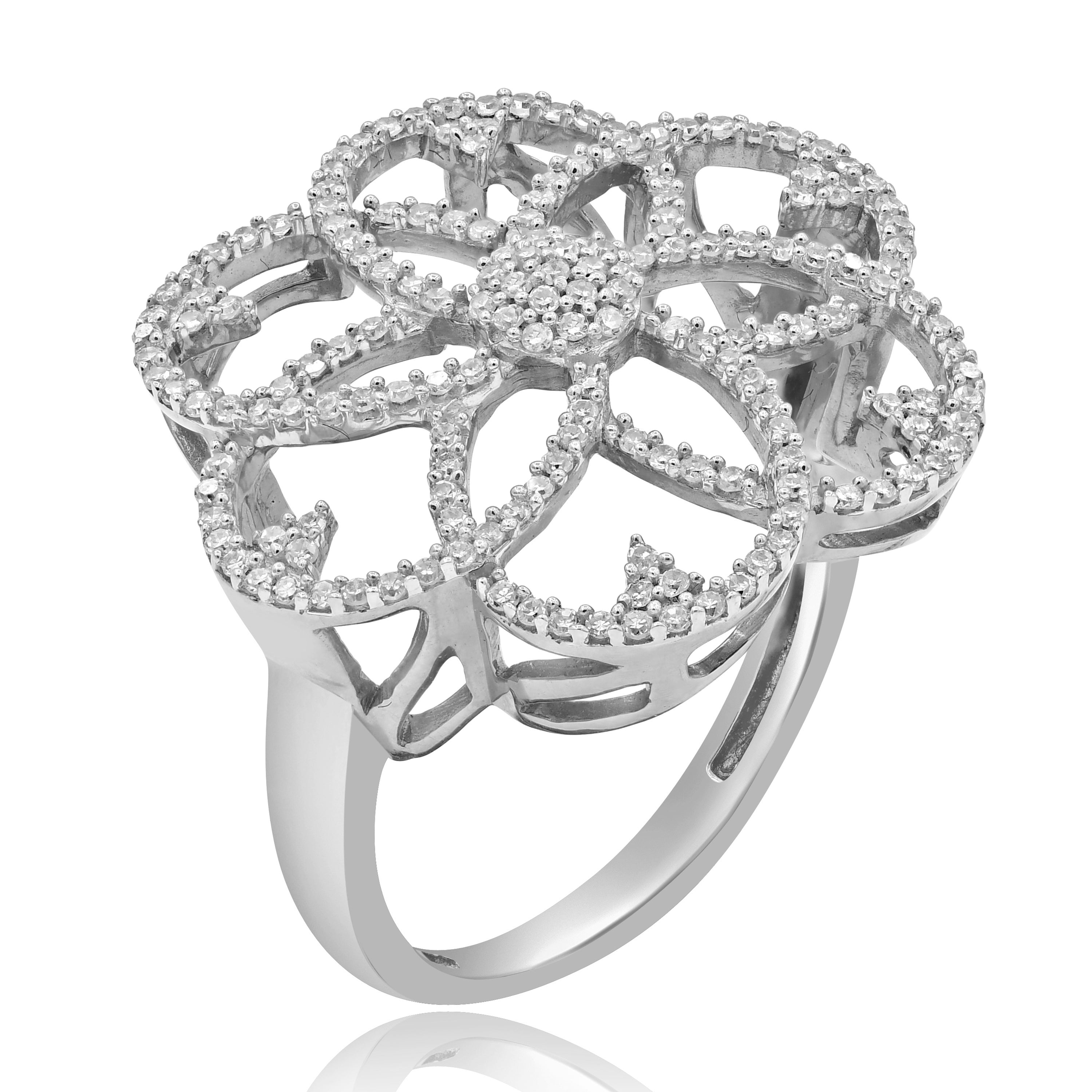 0.55 ct. Diamond 14K White Gold Open Flower Motif Ring