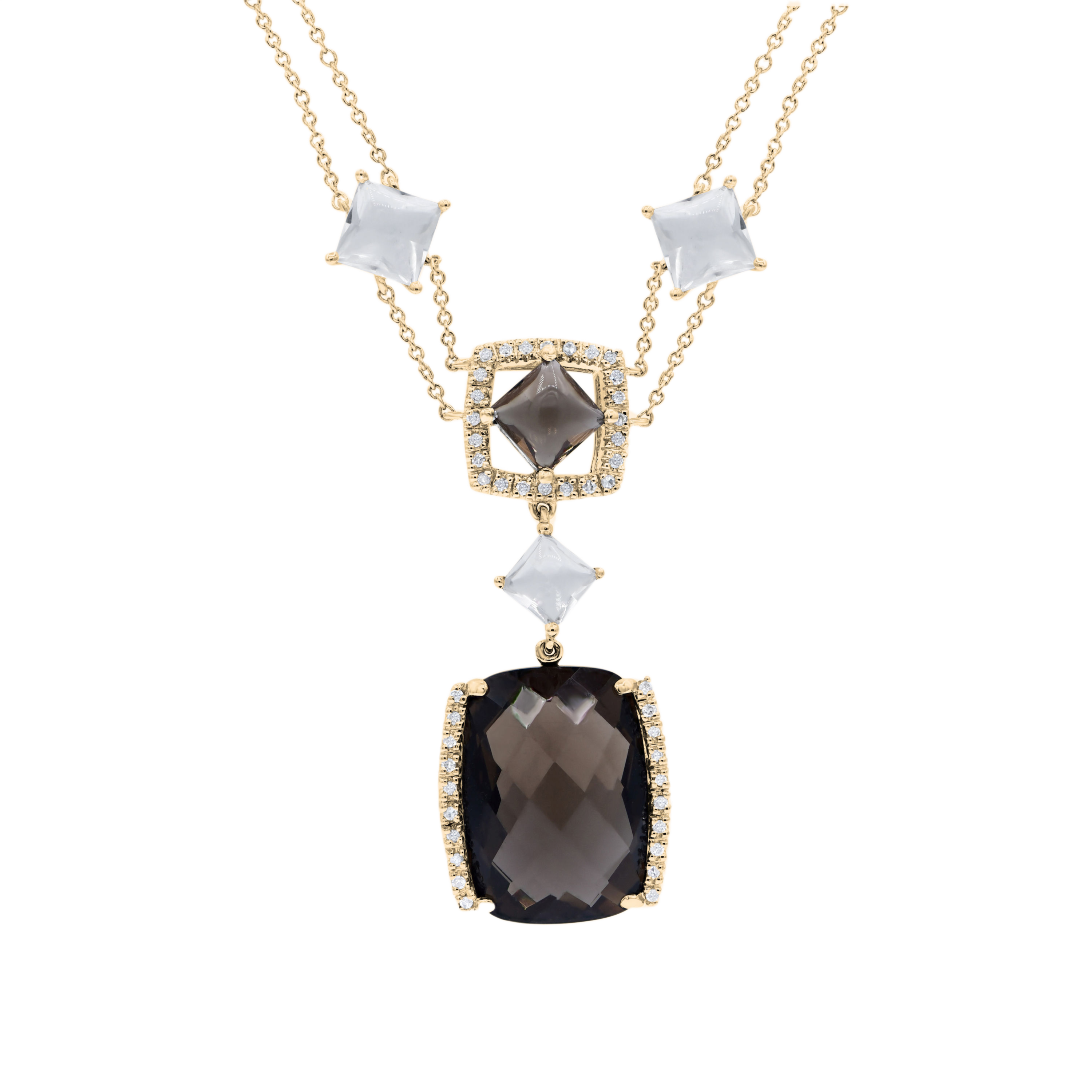 18.03 ct. Brown & White Quartz & 0.22 ct. Diamond 14K Yellow Gold Drop Pendant Necklace