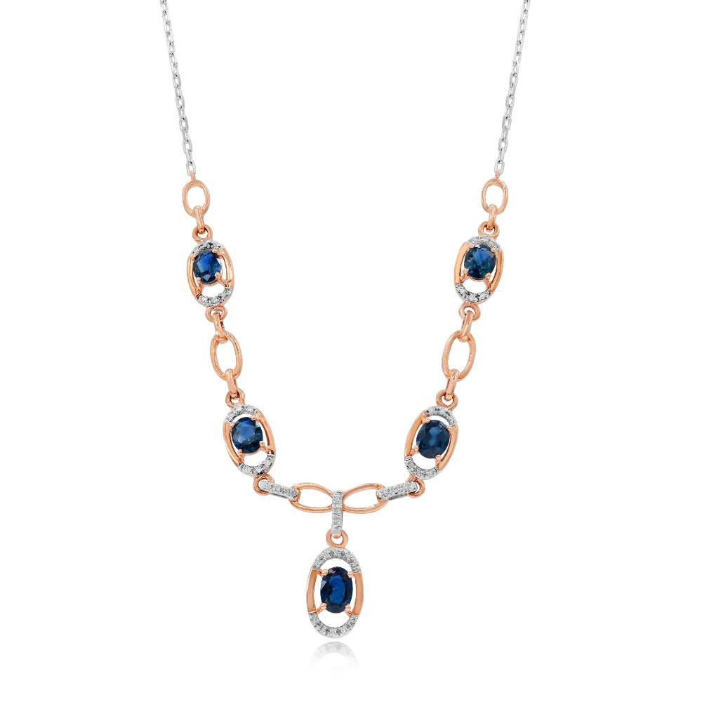 2.46 ct. Sapphire & 0.18 ct. Diamond 14K Two Tone Gold Halo Link Necklace